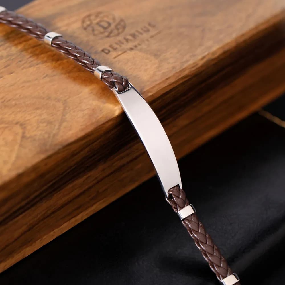 Шкіряний браслет зі срібними вставками BLDXU-96 BR