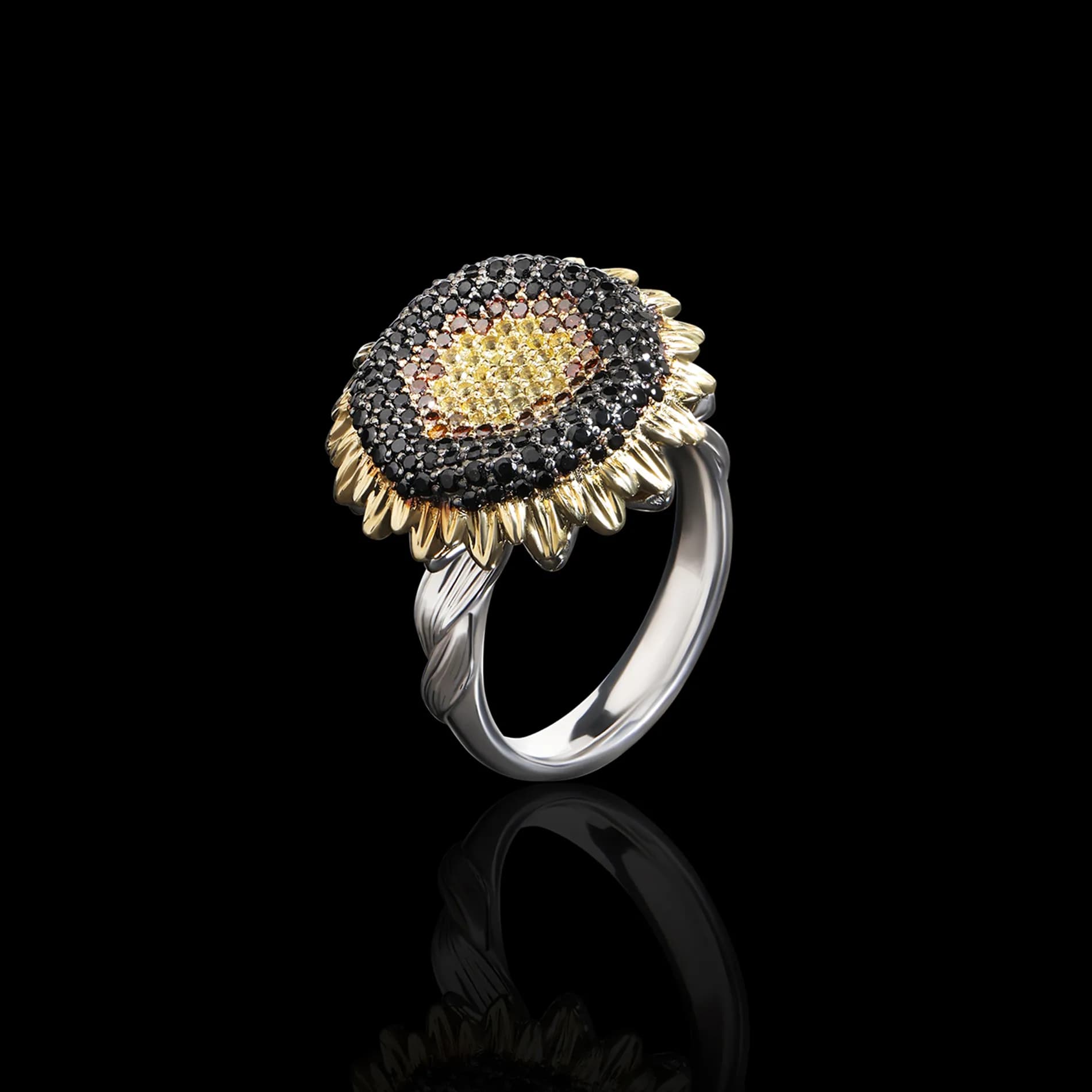 Каблучка "Квітучий Соняшник" з комбінованого золота R41