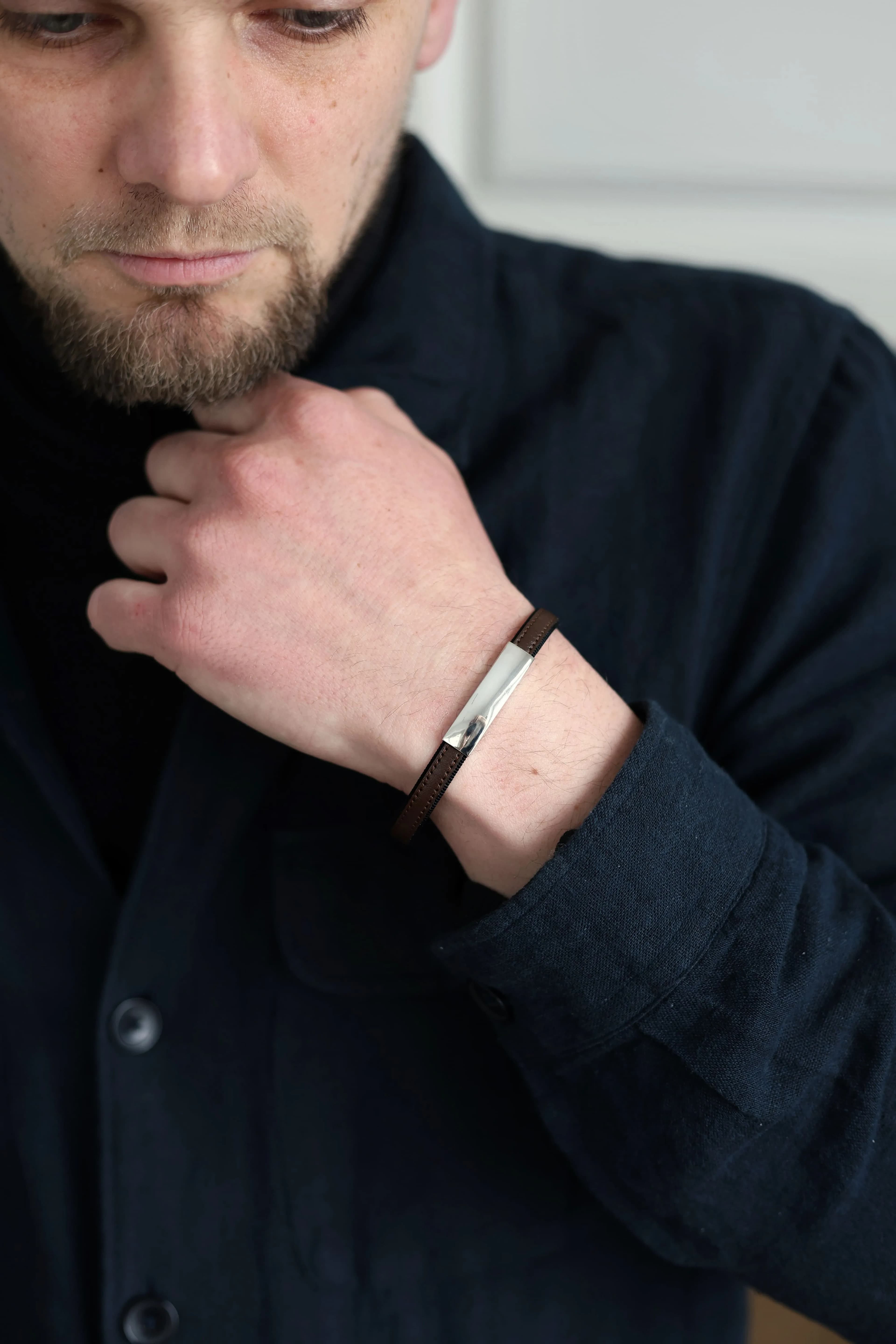 Чоловічий срібний браслет із пластиною для гравірування LBR F2 B925 02