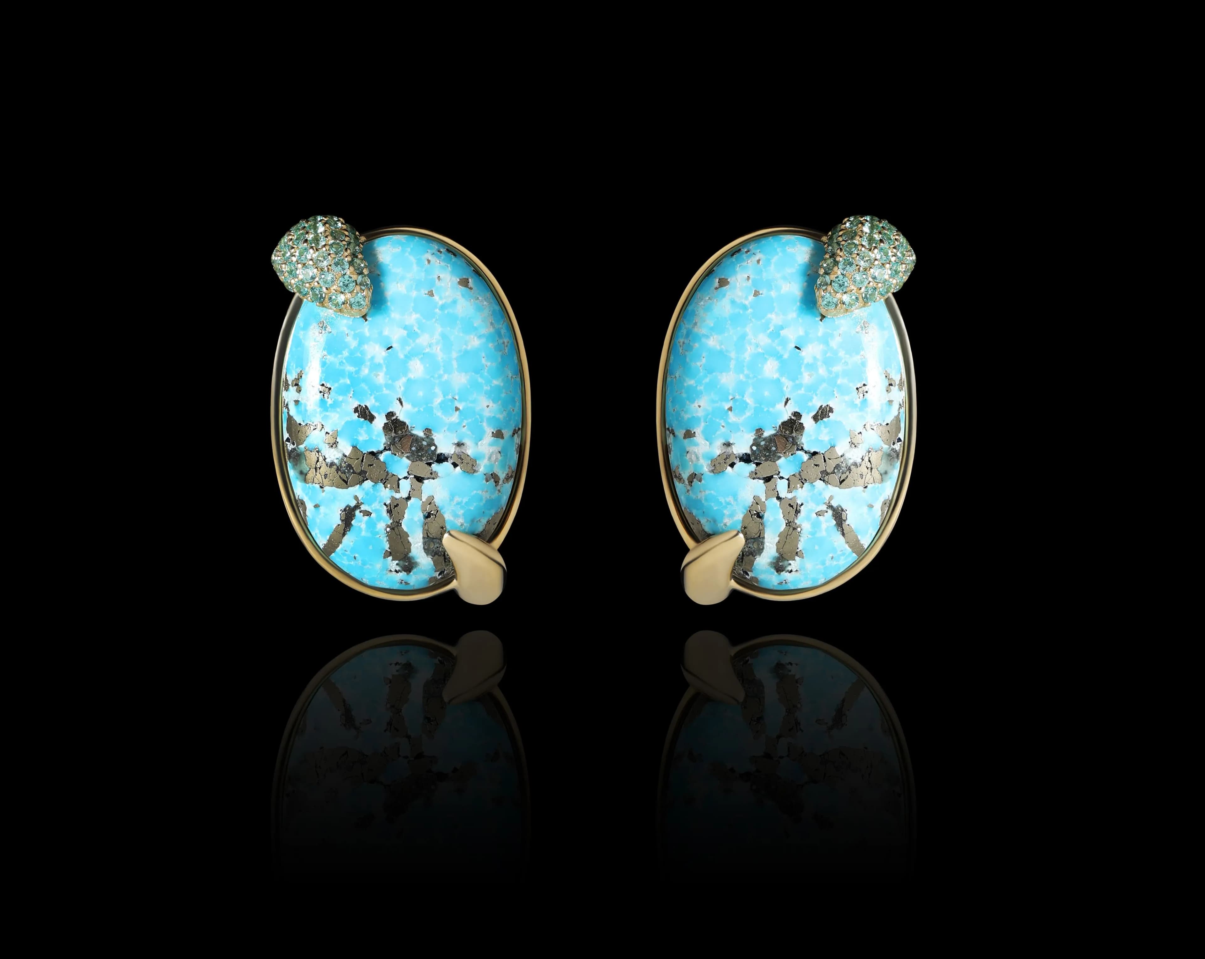 Сережки з бірюзою з жовтого золота Mantra E49 turq,piryt,parai