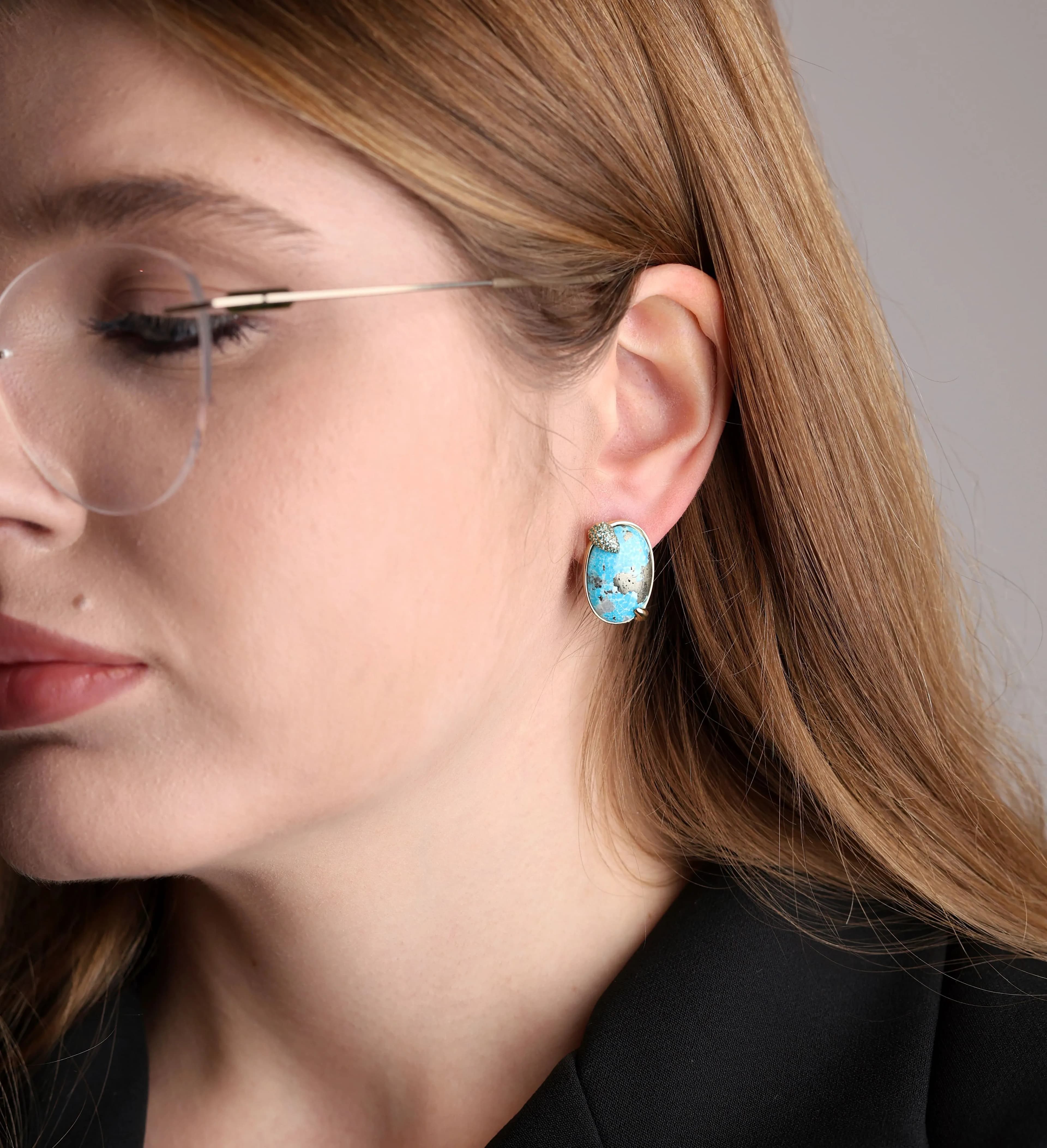 Сережки з бірюзою з жовтого золота Mantra E49 turq,piryt,parai