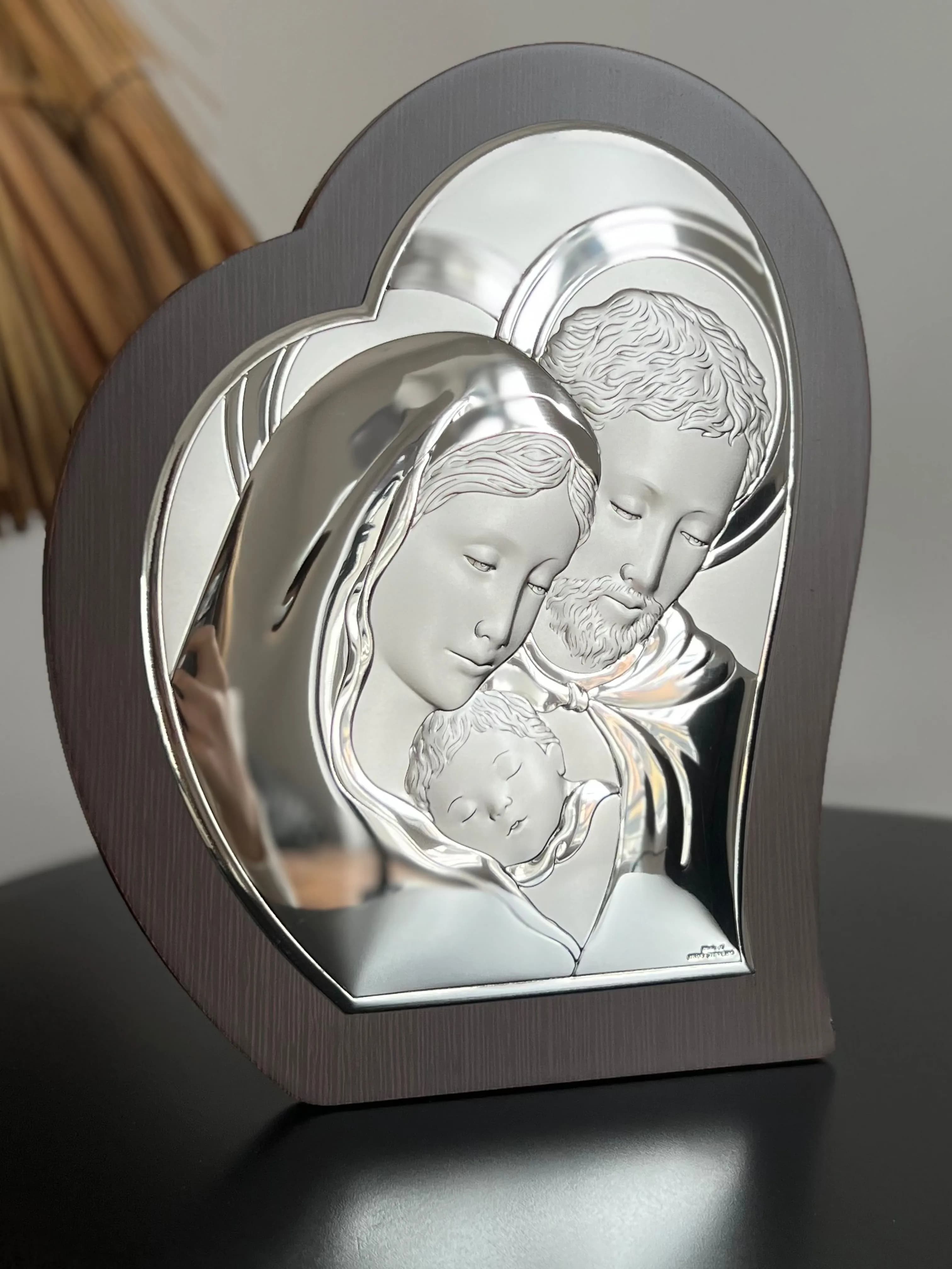 Ікона срібна Свята Родина у формі серця 81330 3L (18,5x22,5)