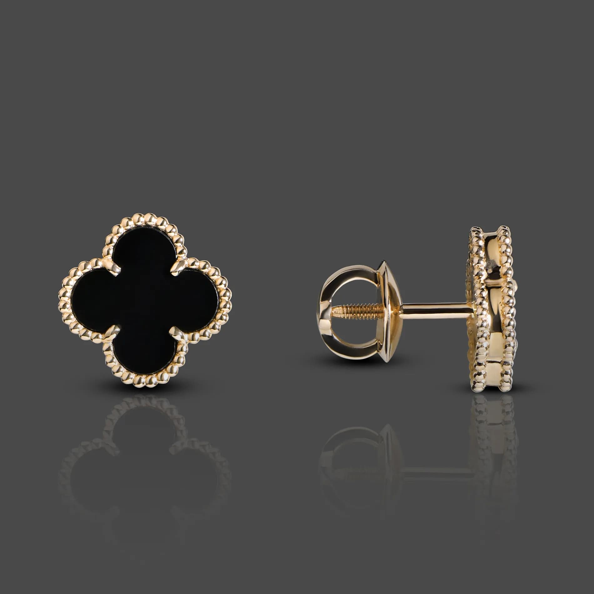 Сережки пусети з агатом з жовтого золота Венеціанська Ніч E4 10mm