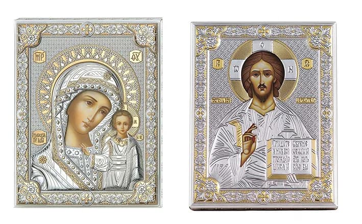Пара вінчальних ікон Казанська Богородиця та Ісус Христос 7L ORO