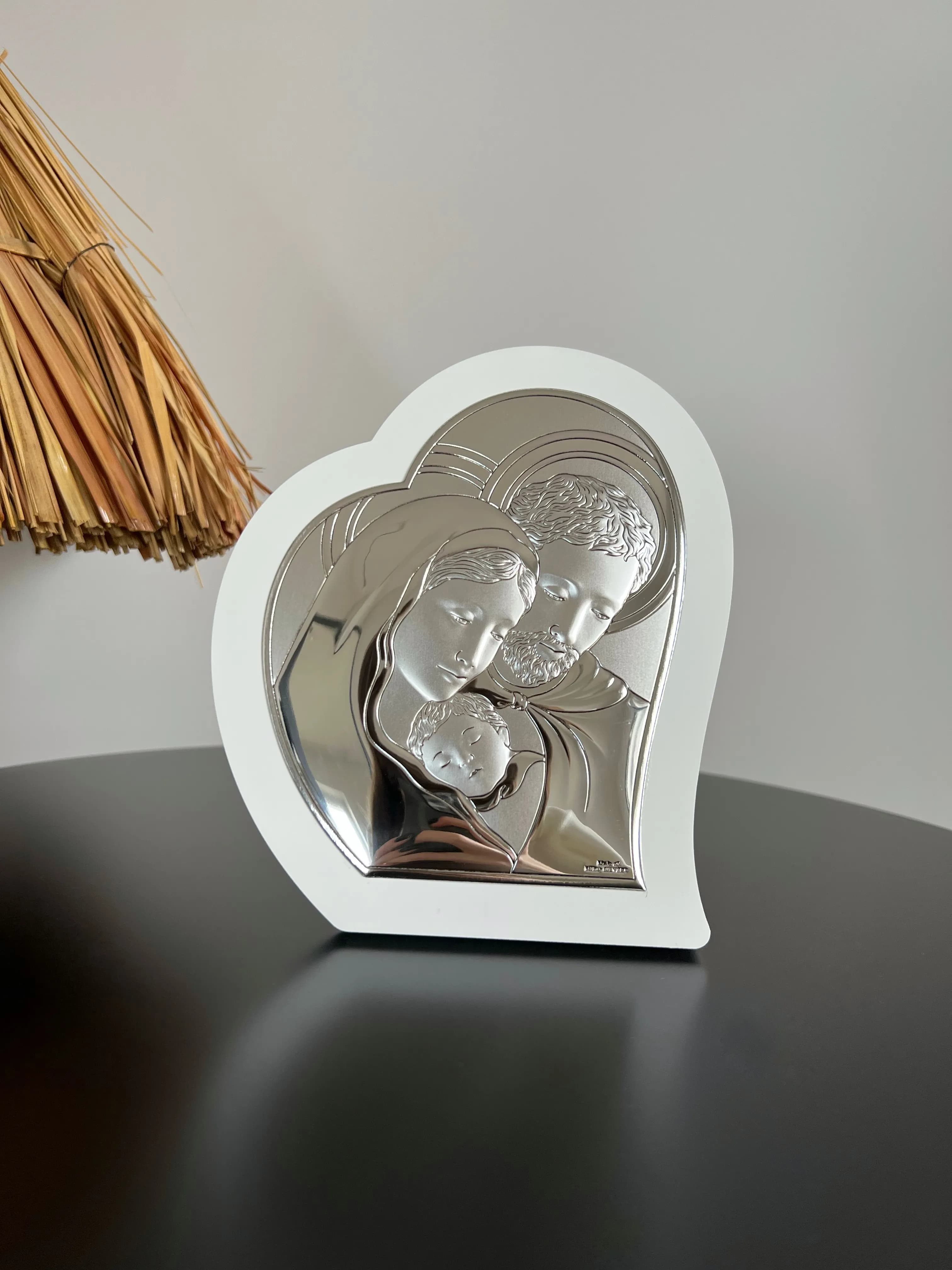 Ікона срібна Свята Родина у формі серця 81330 2LBI (14,5х17,5)