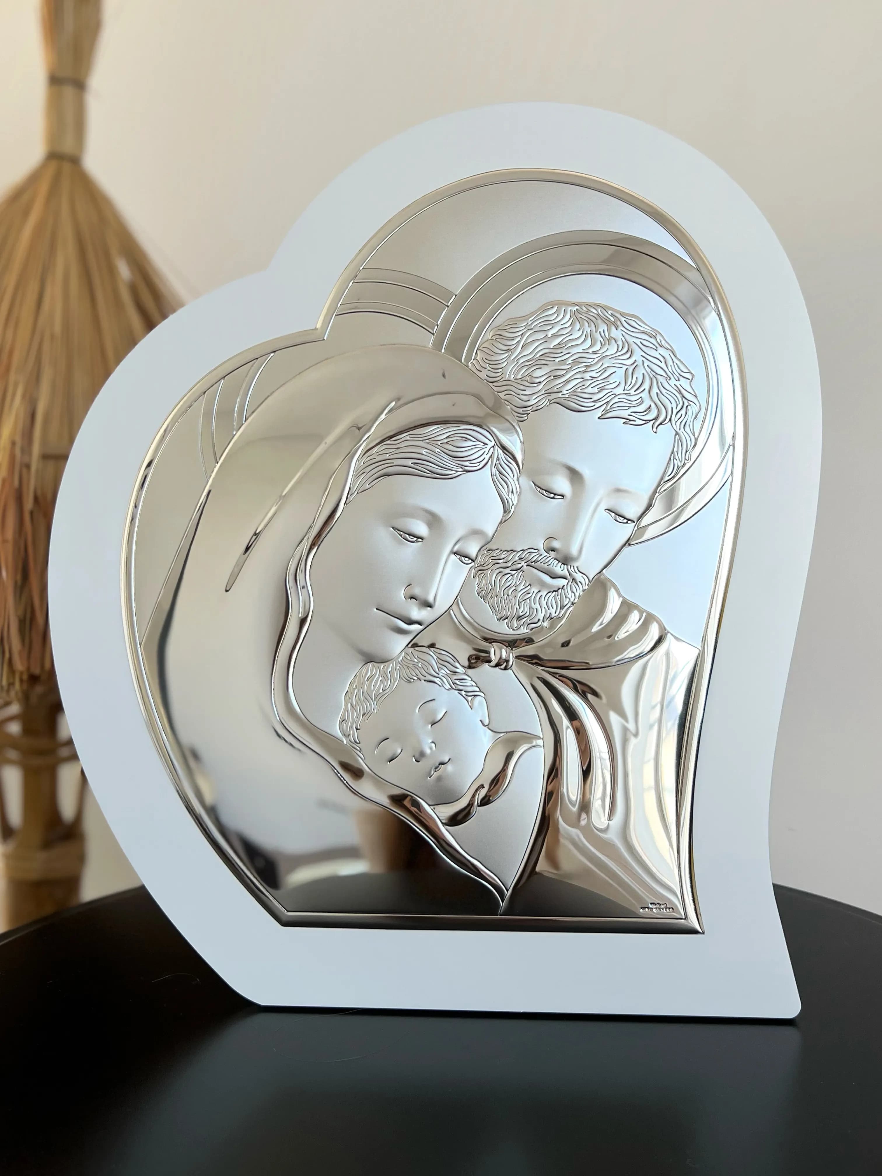 Ікона срібна Свята Родина у формі серця 81330 5LBI (33х39)