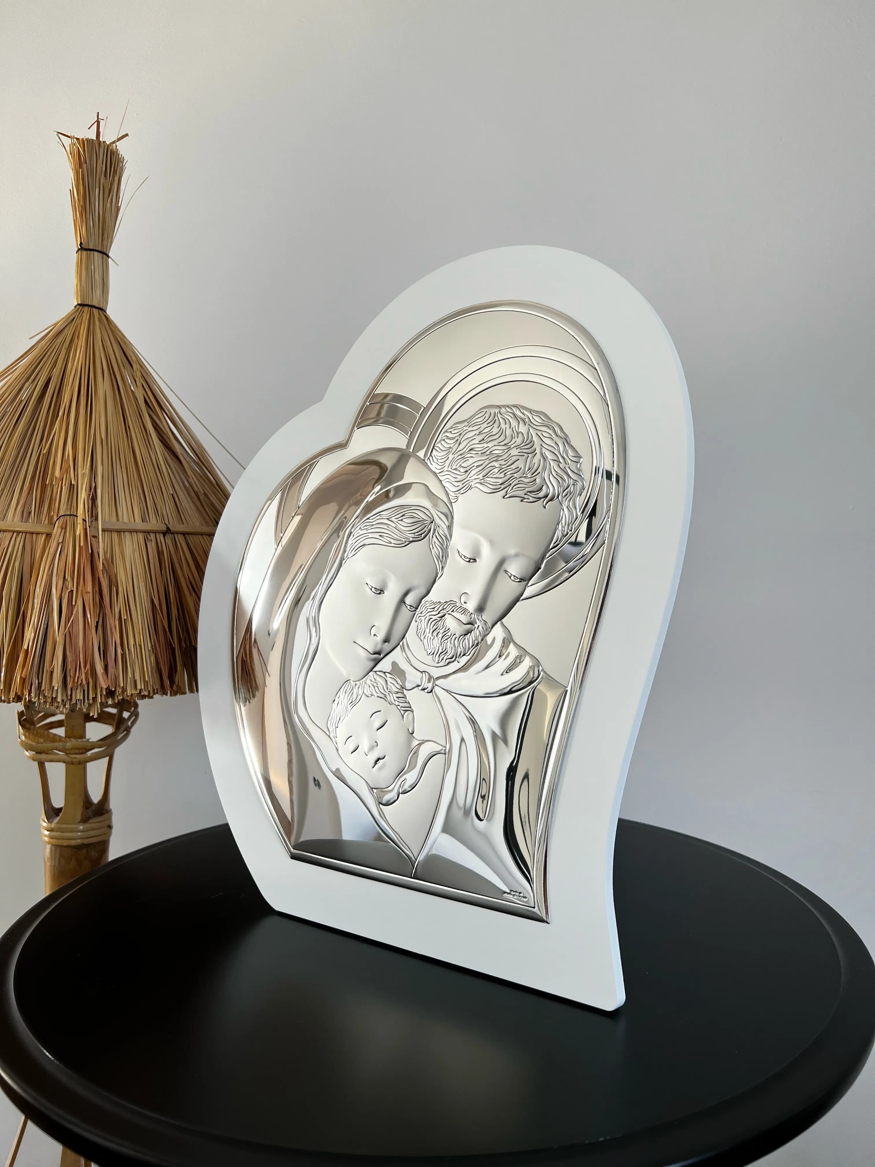 Ікона срібна Свята Родина у формі серця 81330 5LBI (33х39)