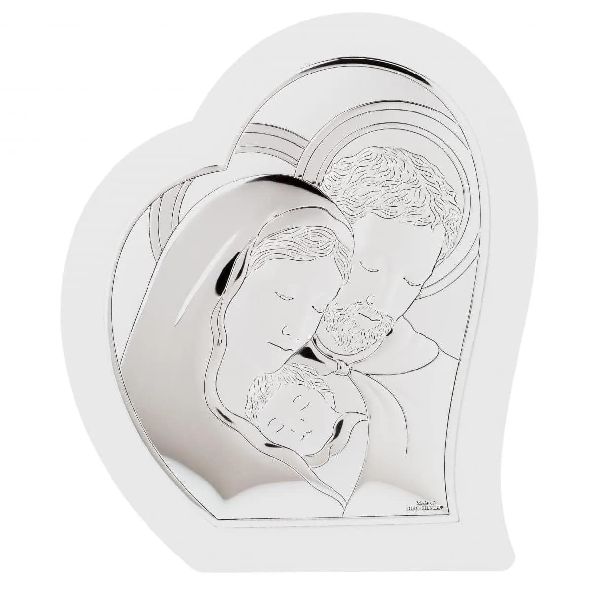 Ікона срібна Свята Родина у формі серця 81330 2LBI (14,5х17,5)