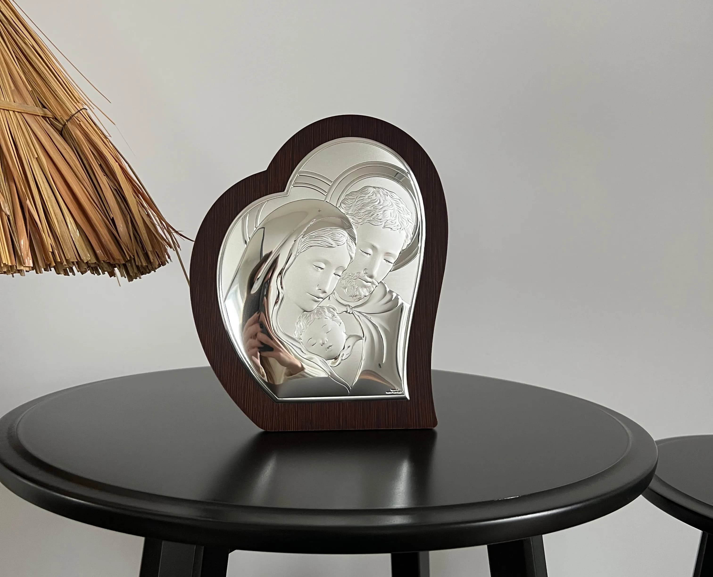 Ікона срібна Свята Родина у формі серця 81330 3L (18,5x22,5)