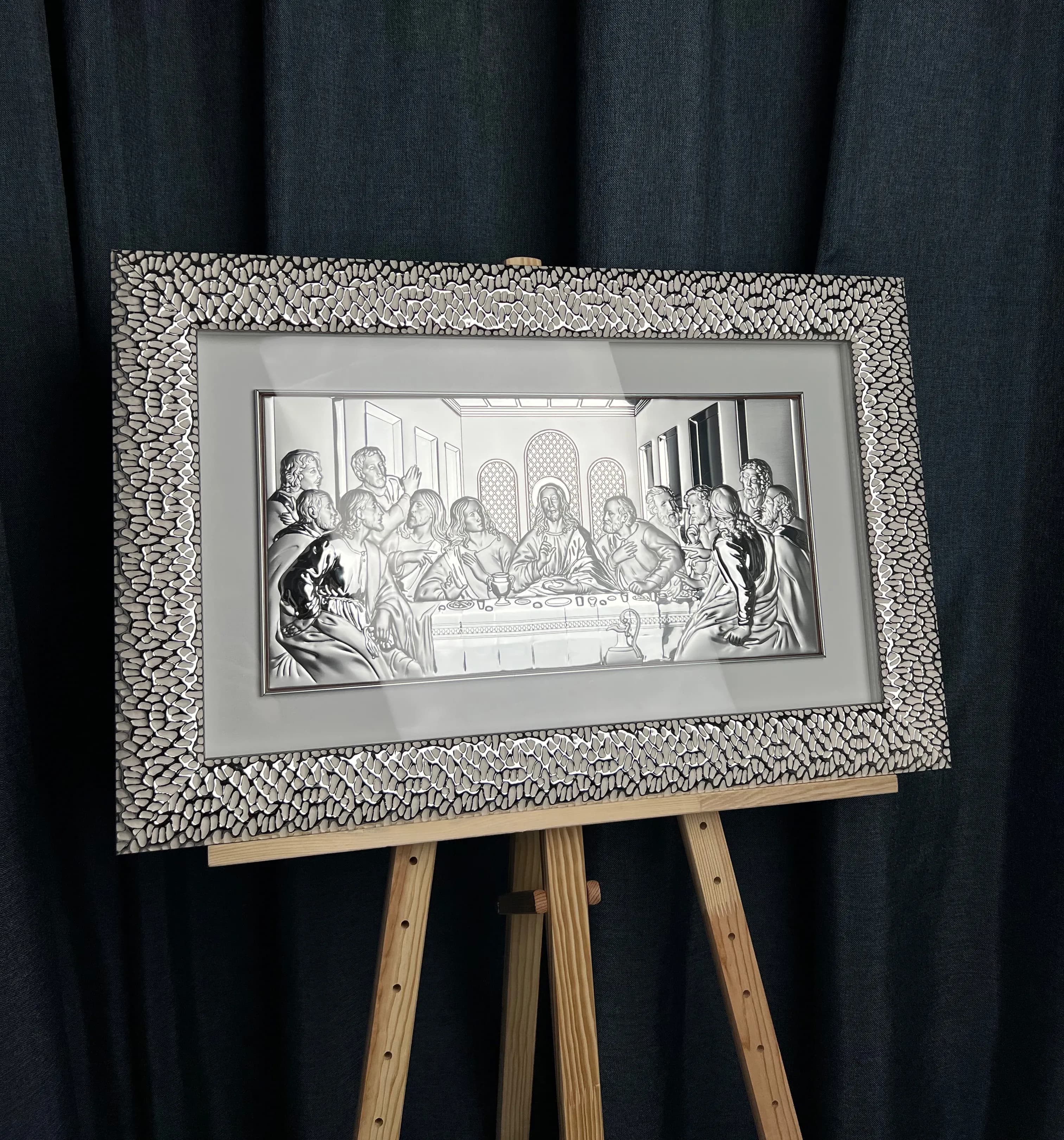 Ікона срібна Тайна Вечеря в сірій рамі q428