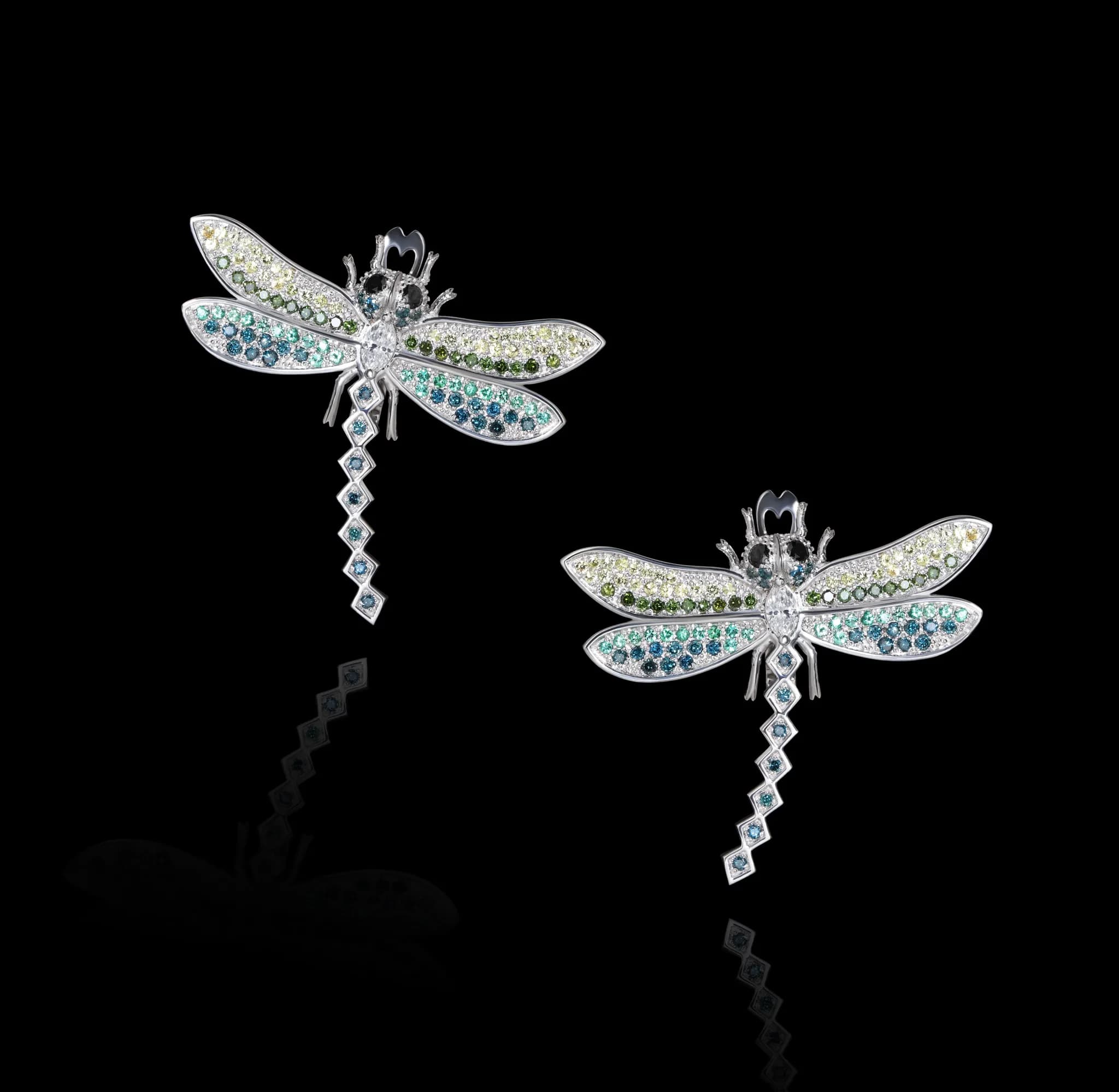 Сережки бабки з білого золота Dragonfly E2 magic diamon