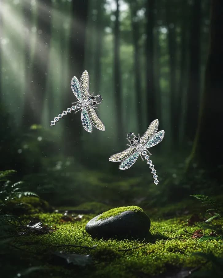 Сережки бабки з білого золота Dragonfly E2 magic diamon, фото 3