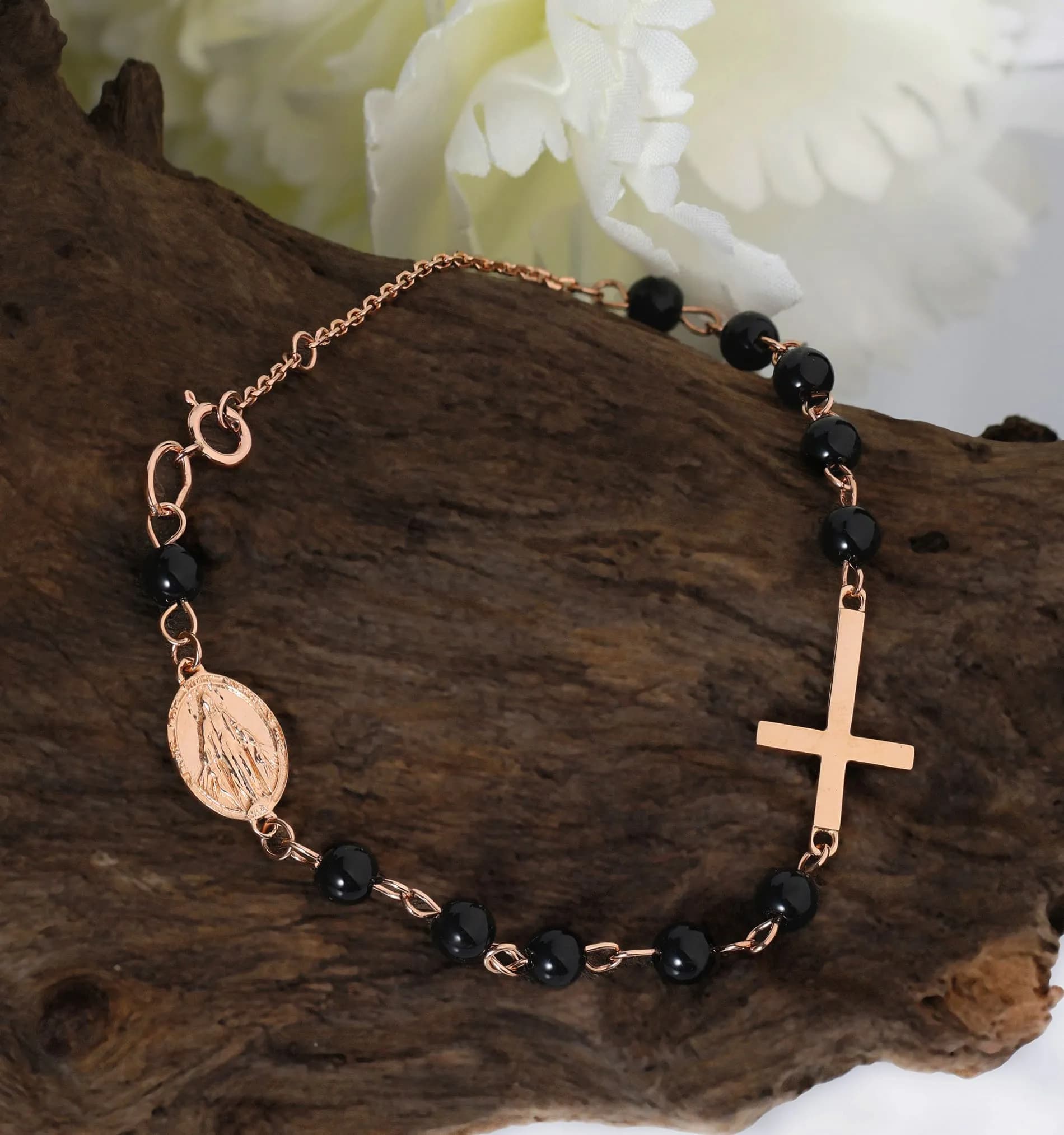 Браслет-вервця з агатом з червоного золота Rosary B1 black agat 4mm (17,5-18,5), фото 2