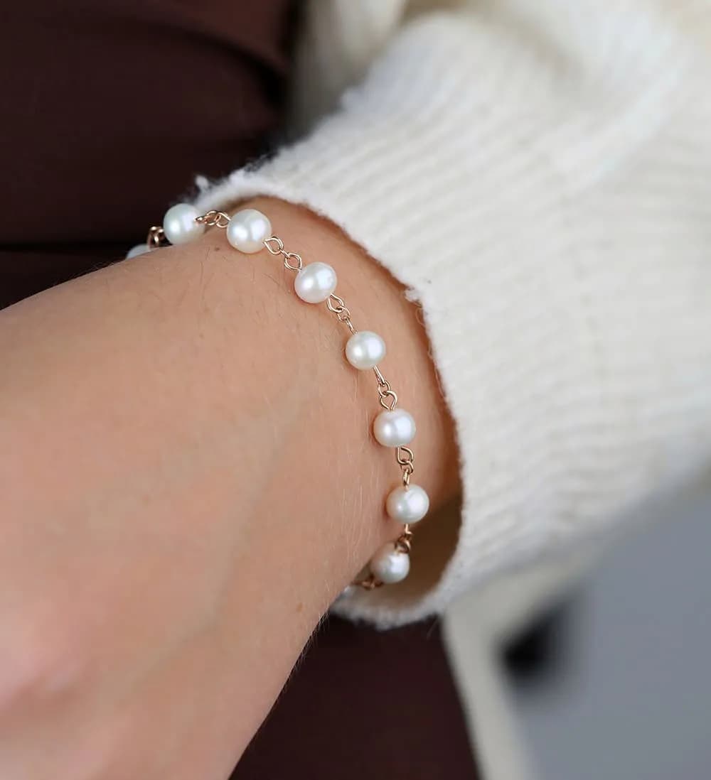 Браслет-вервиця з перлинами з червоного золота Rosary Perl B1 7мм, фото 3