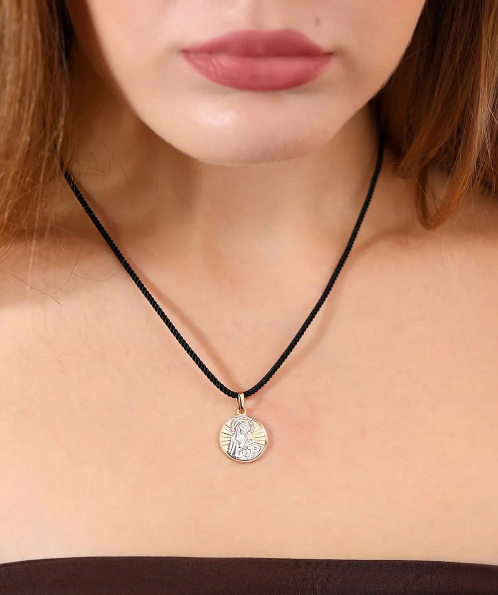 Медальйон Богородиця з дитям з комбінованого золота 18 mm P36, фото 2