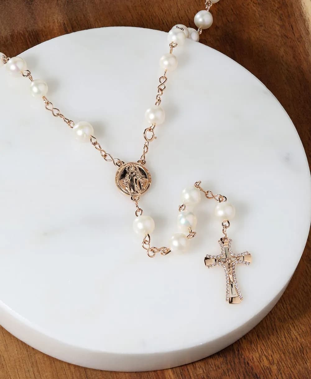 Вервиця з перлинами з червоного золота Rosary Perl N1 5 мм 0846