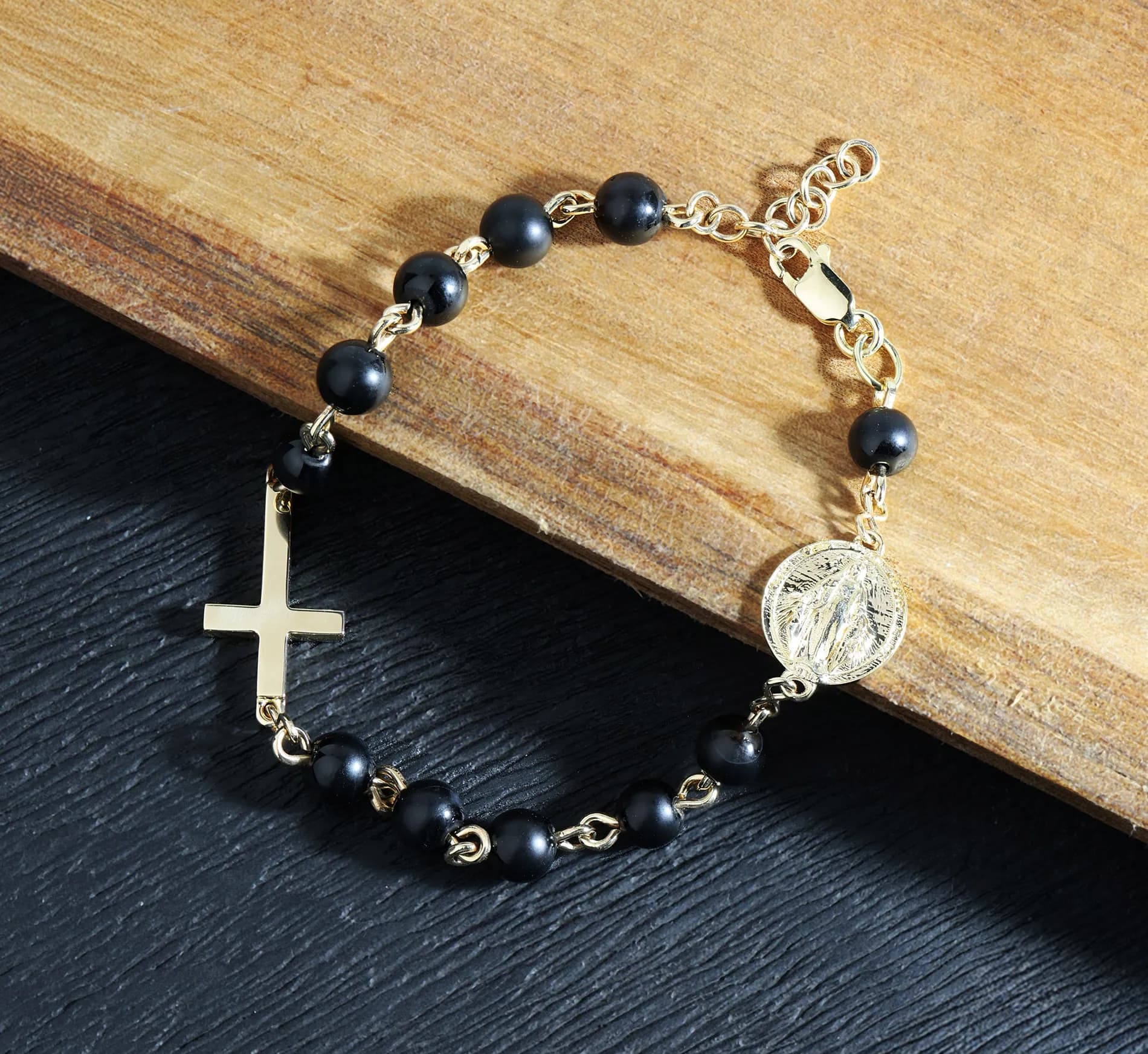 Браслет-вервиця з агатом з жовтого золота Rosary B4 agat matte 6mm (20-22)