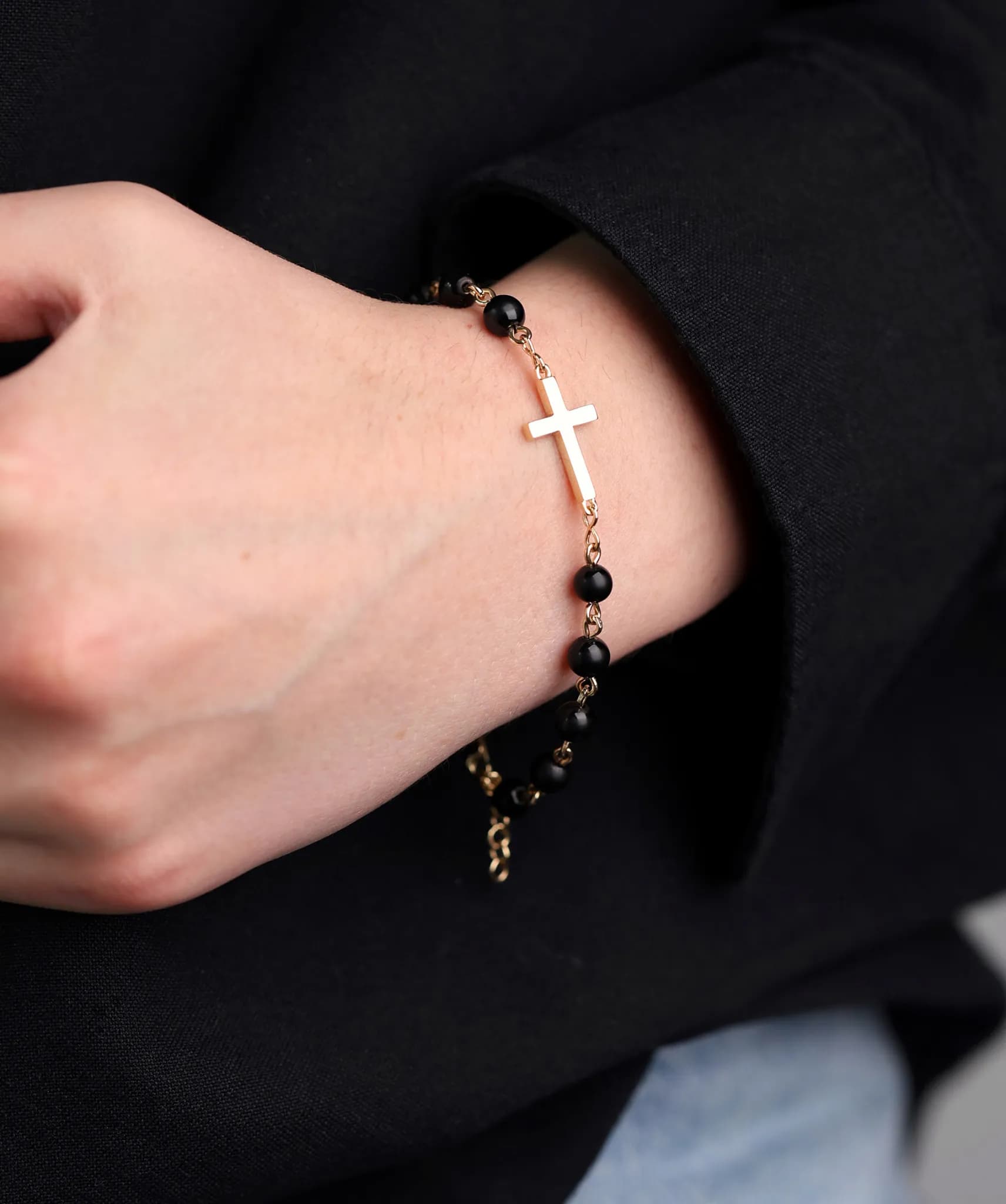 Браслет-вервиця з агатом з жовтого золота Rosary B4 agat matte 6mm (20-22), фото 5