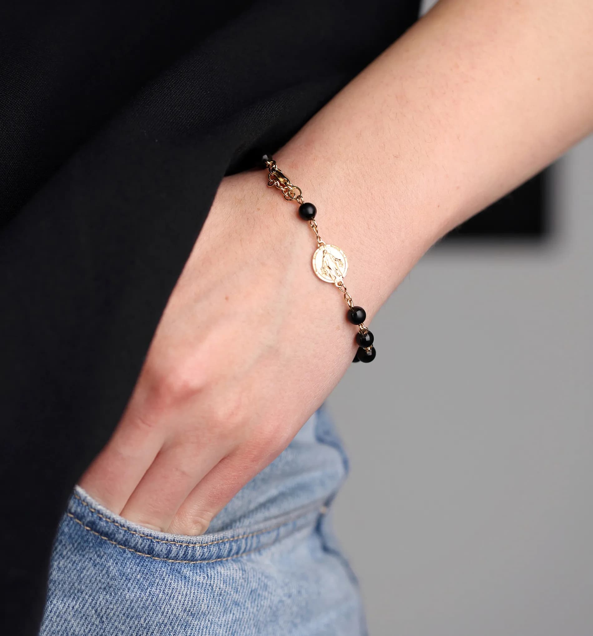 Браслет-вервиця з агатом з жовтого золота Rosary B4 agat matte 6mm (20-22), фото 6