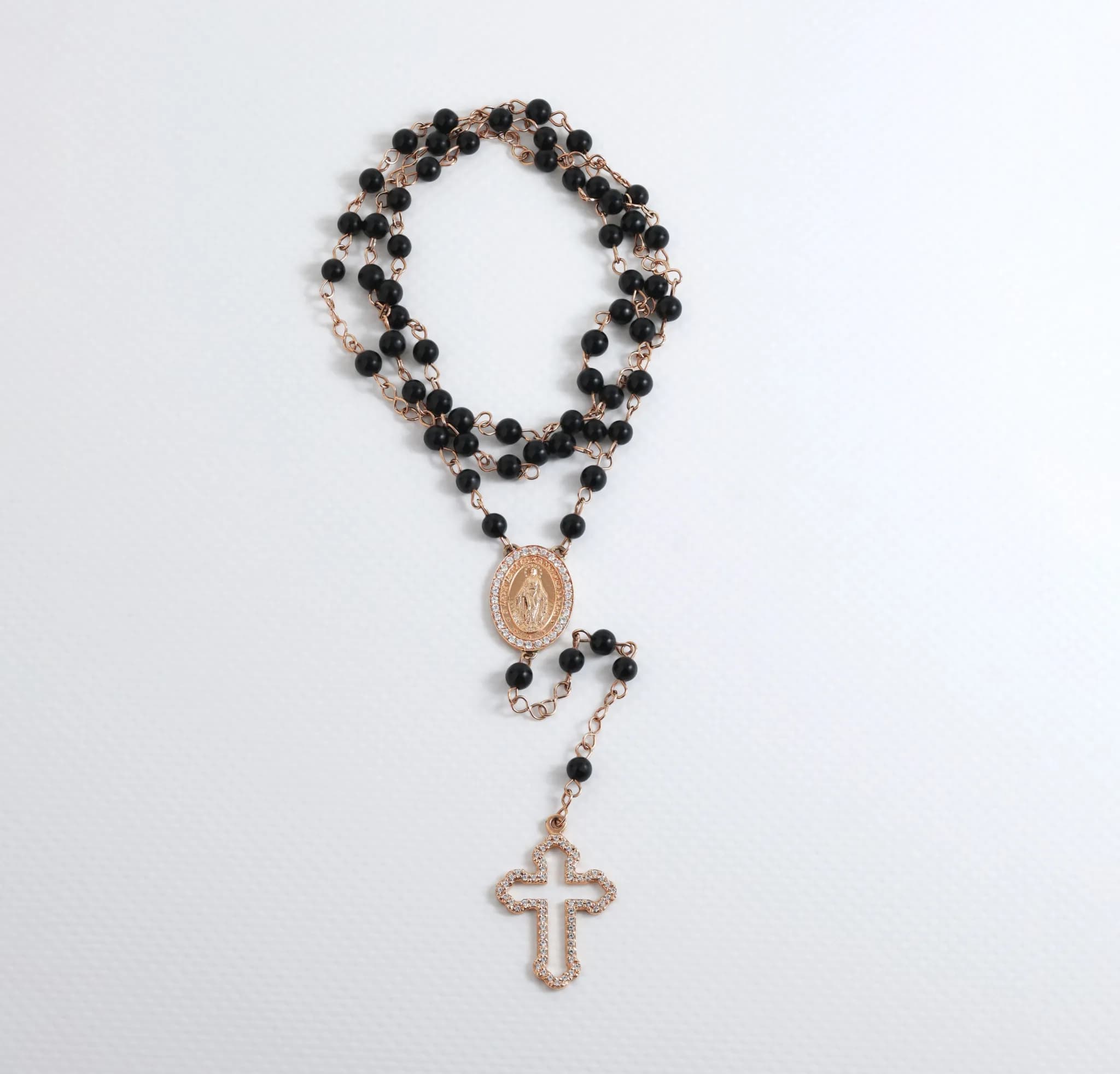 Золота вервиця з чорним агатом Rosary N1 black agat 4mm 0816