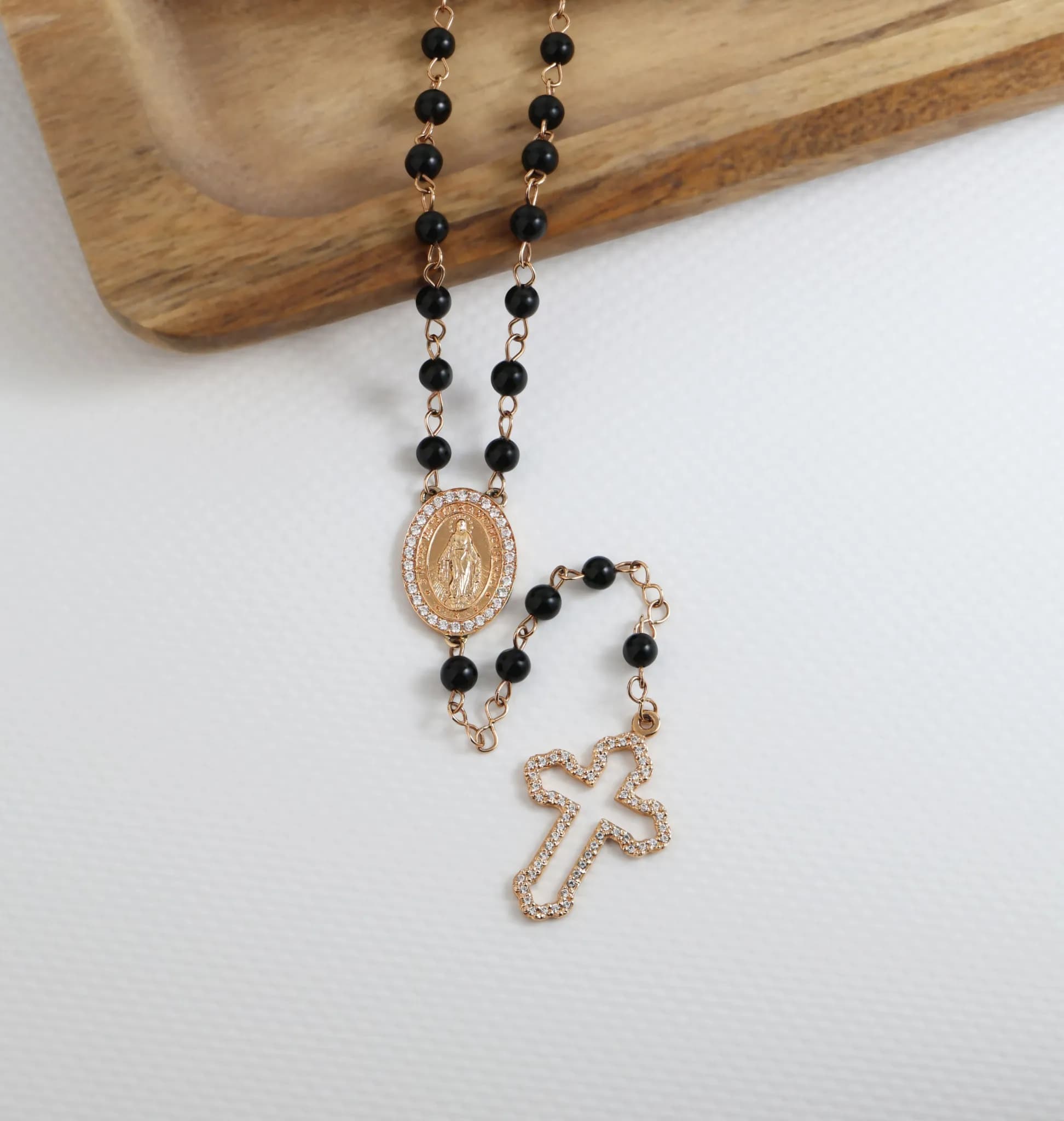 Золота вервиця з чорним агатом Rosary N1 black agat 4mm 0816, фото 2