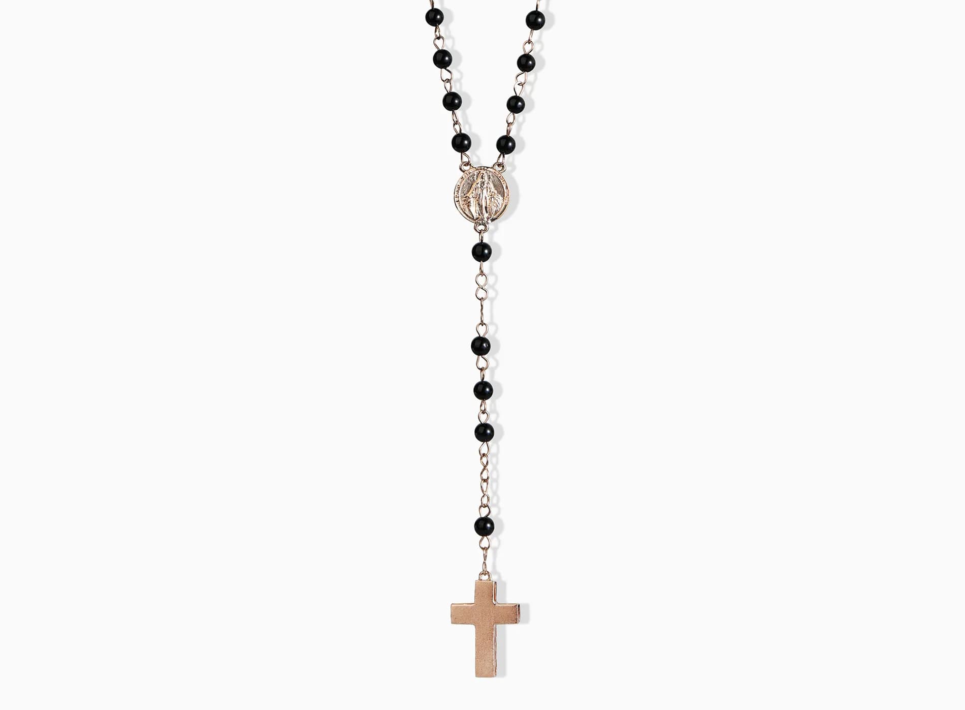 Золота вервиця з чорним агатом Rosary N1 black agat 6mm 0748