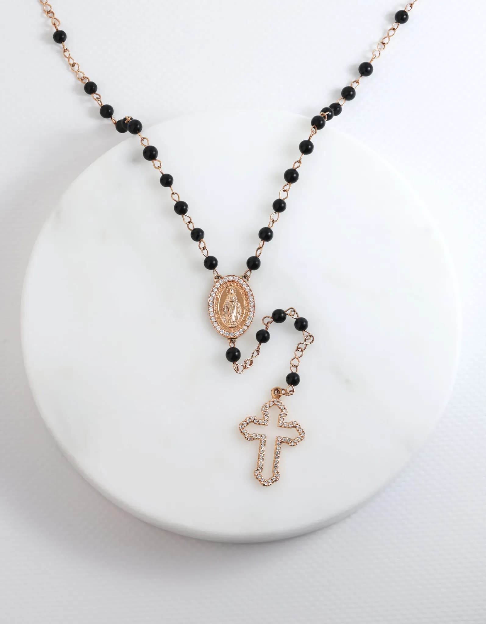 Золота вервиця з чорним агатом Rosary N1 black agat 4mm 0816, фото 3