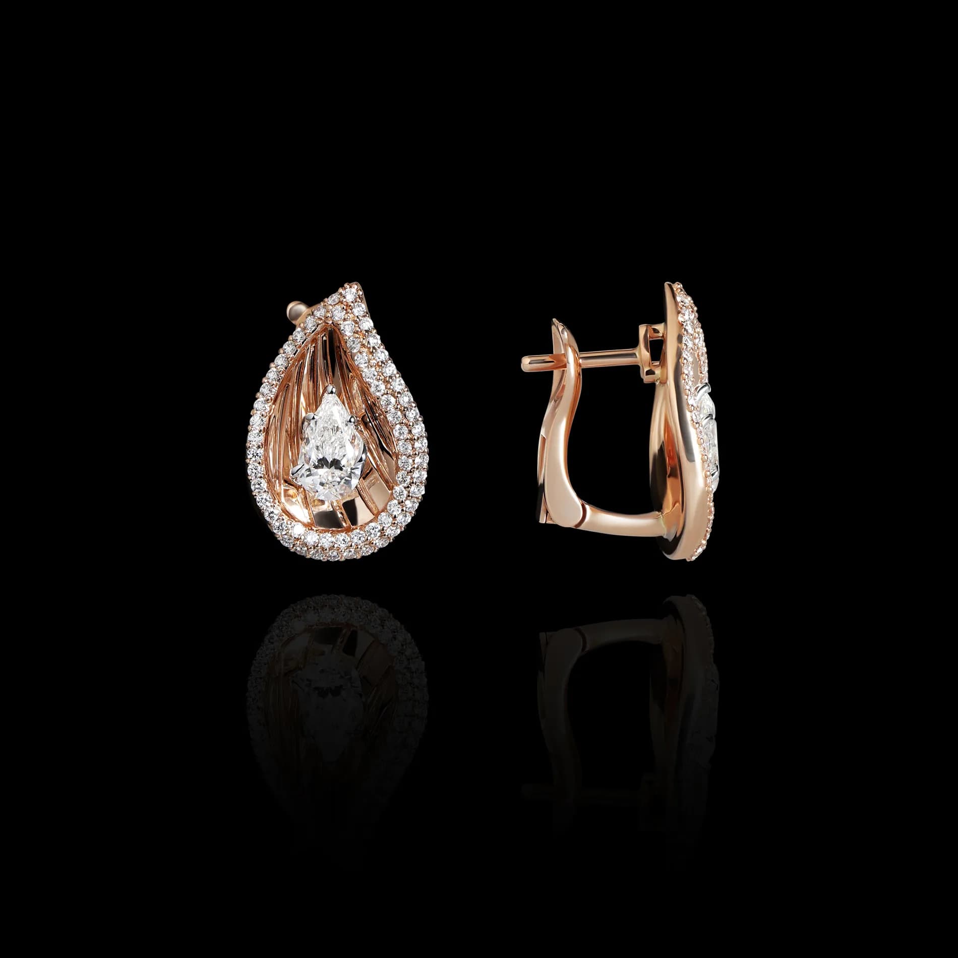 Сережки з діамантами з рожевого золота 18K "Жозефіна fire" E12, фото 2