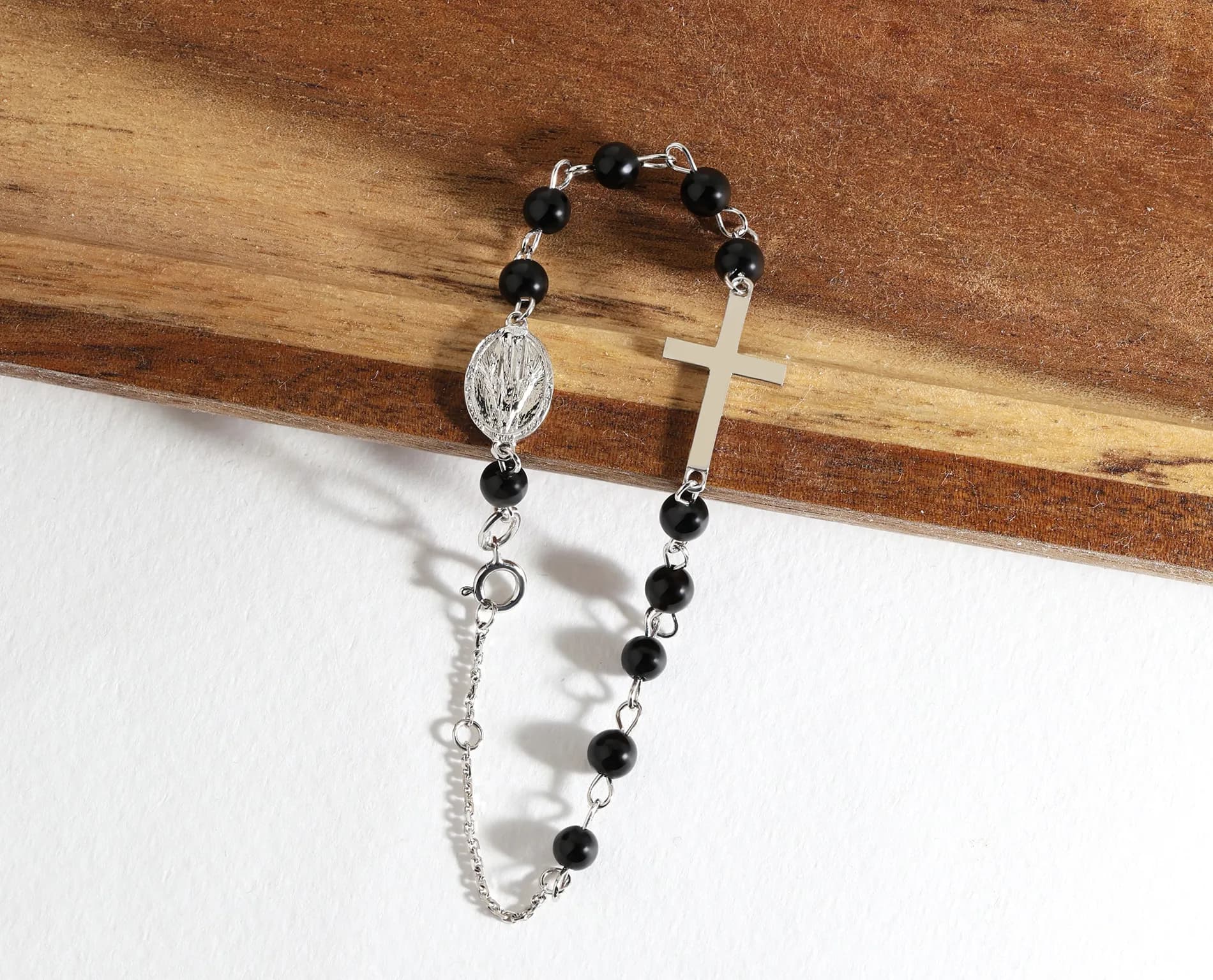 Вервиця браслет з білого золота Rosary B2 black agat 4mm, фото 2