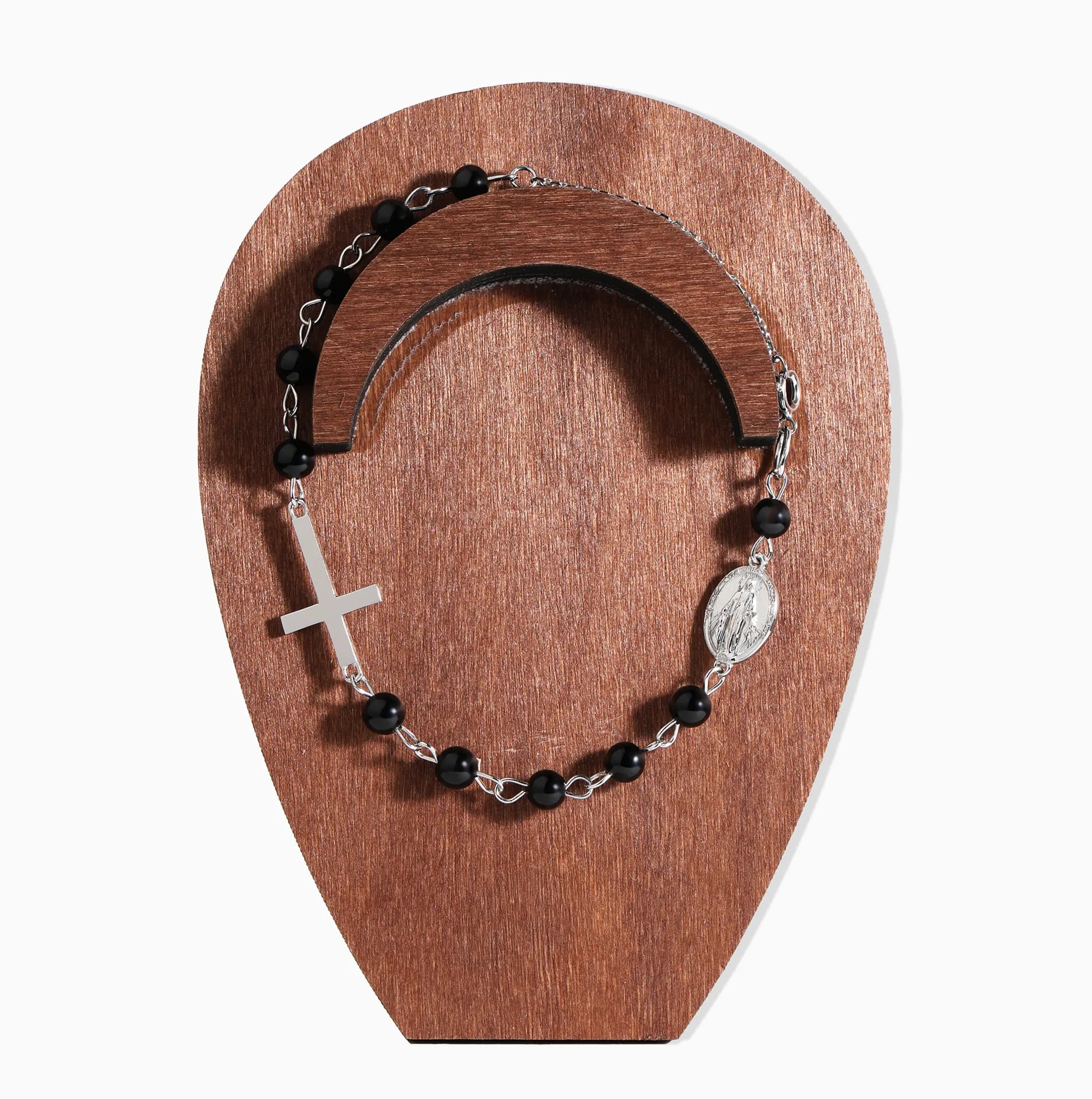 Вервиця браслет з білого золота Rosary B2 black agat 4mm, фото 3