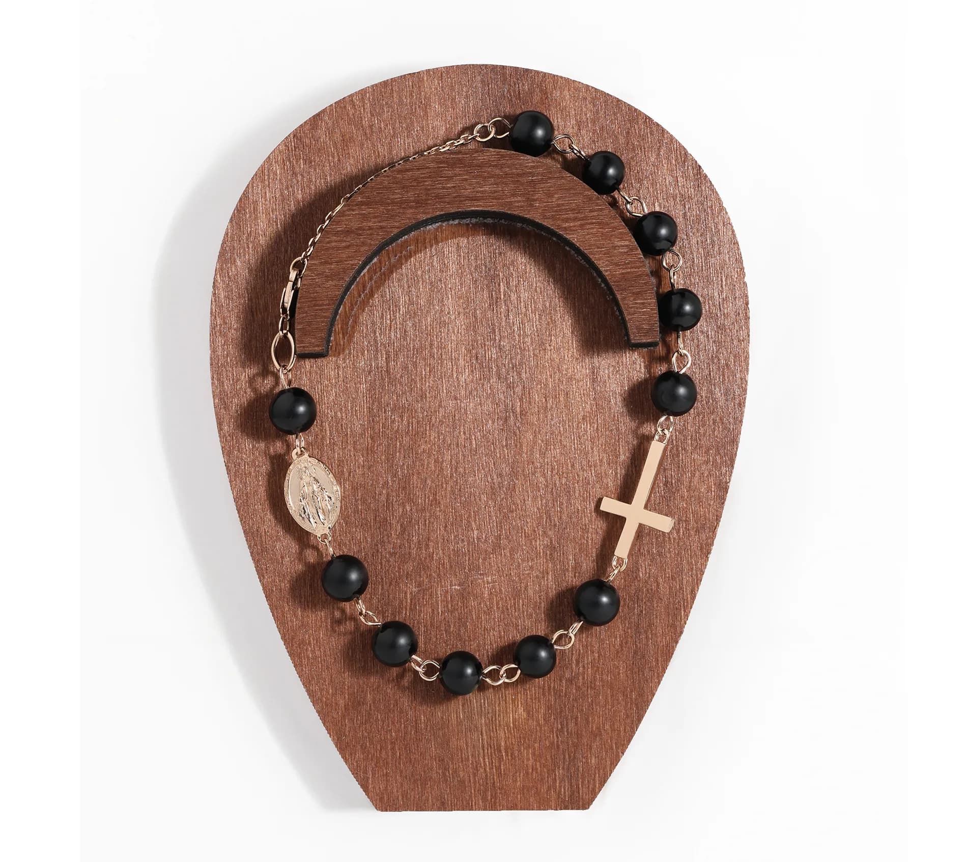 Золотий браслет вервиця з чорним агатом Rosary B1 agat matte 6mm (18,5-19,5), фото 3