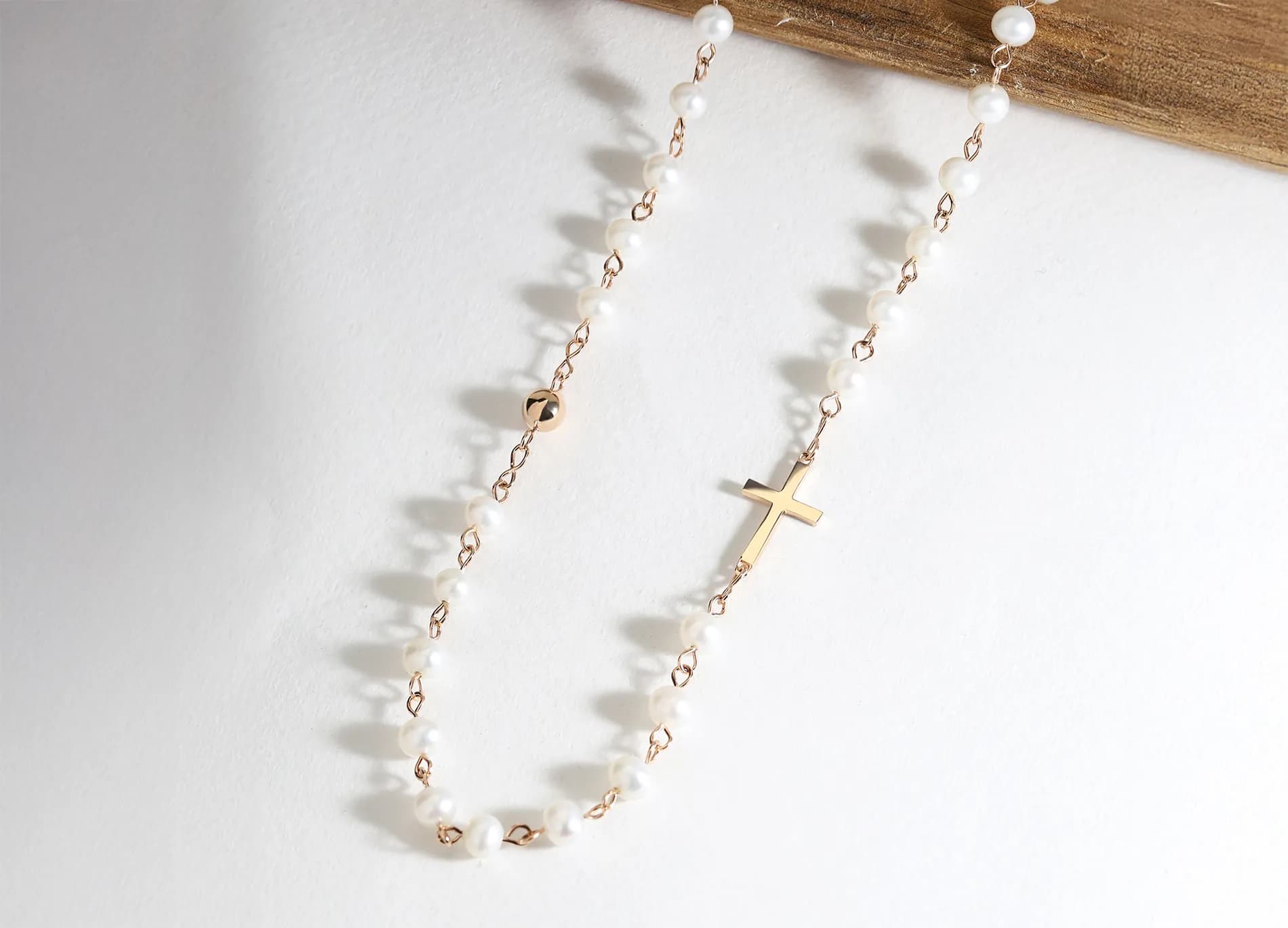 Золота вервиця з перлинами Rosary Perl N1 5мм 50 pcs