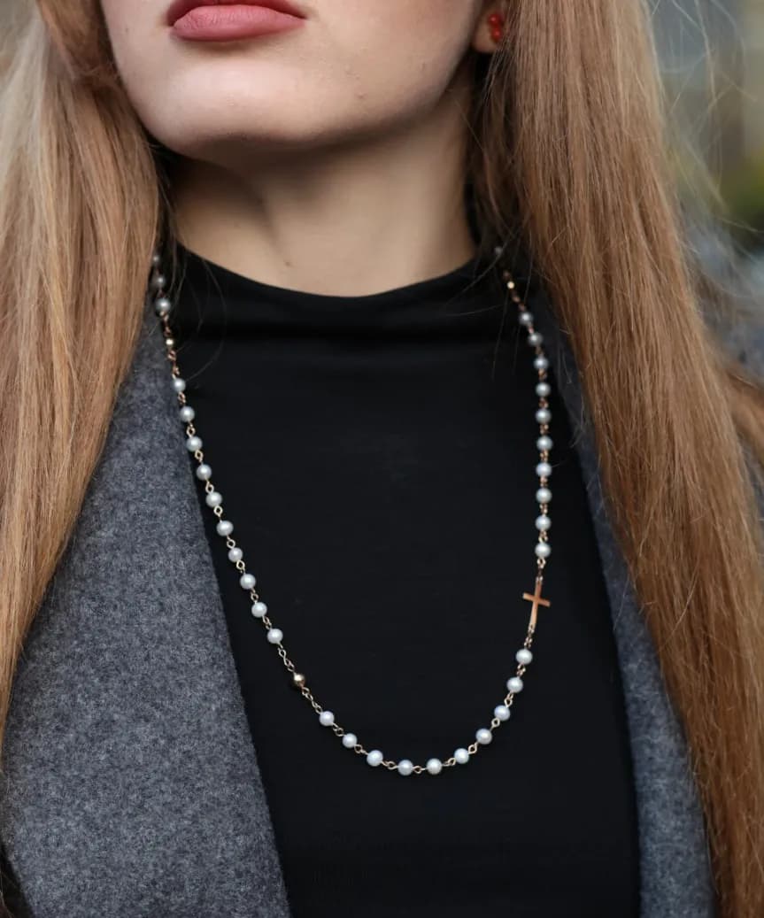 Золота вервиця з перлинами Rosary Perl N1 5мм 50 pcs, фото 2
