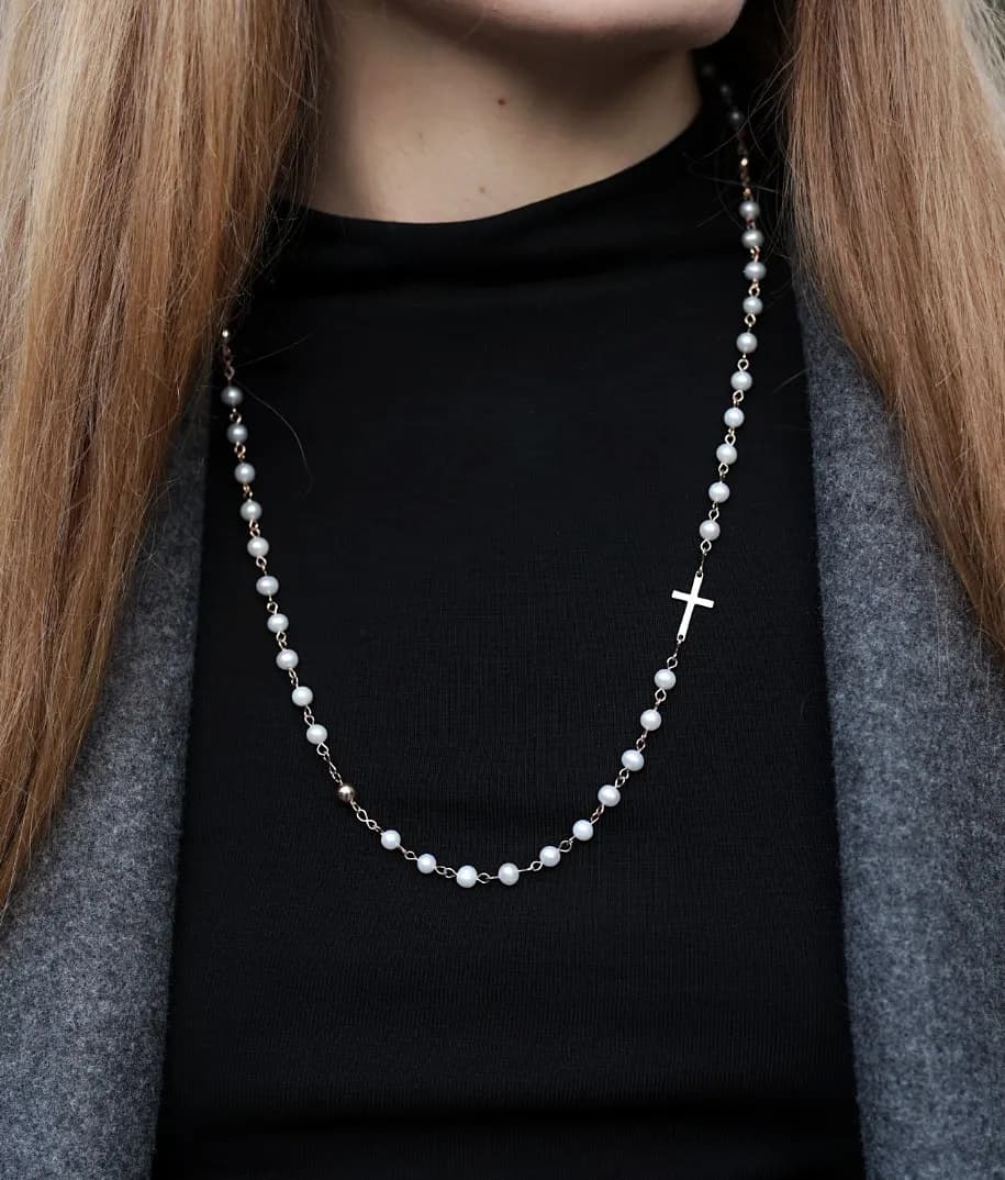 Золота вервиця з перлинами Rosary Perl N1 5мм 50 pcs, фото 3