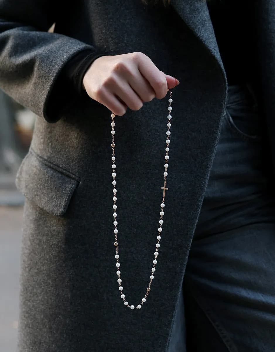 Золота вервиця з перлинами Rosary Perl N1 5мм 50 pcs, фото 4