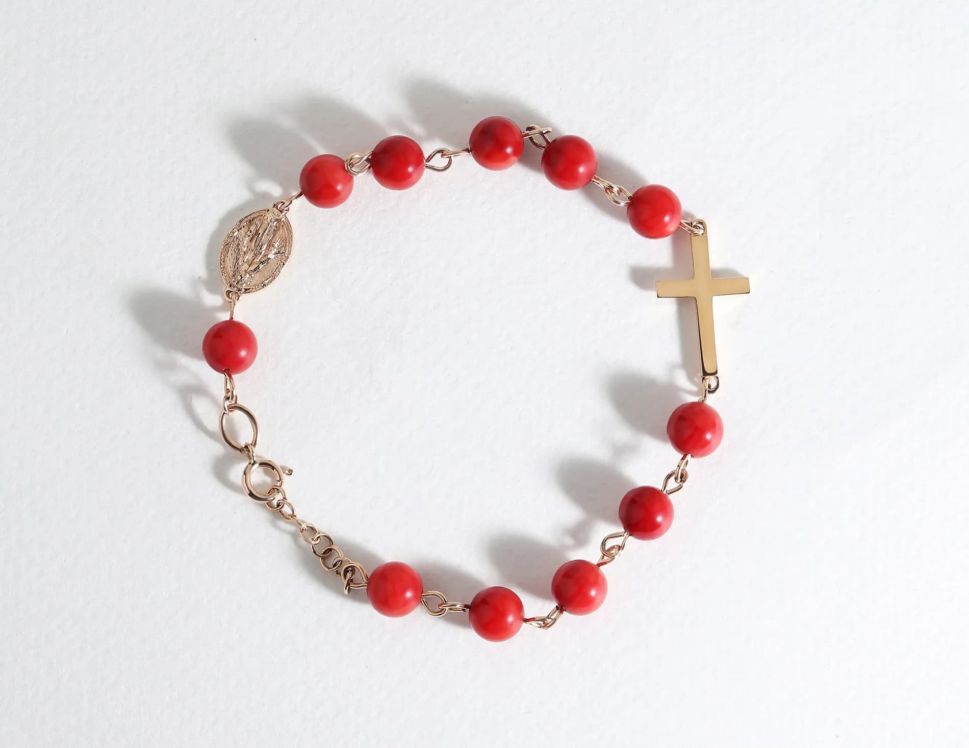 Золота вервиця браслет з коралом Rosary B1 coral 6mm