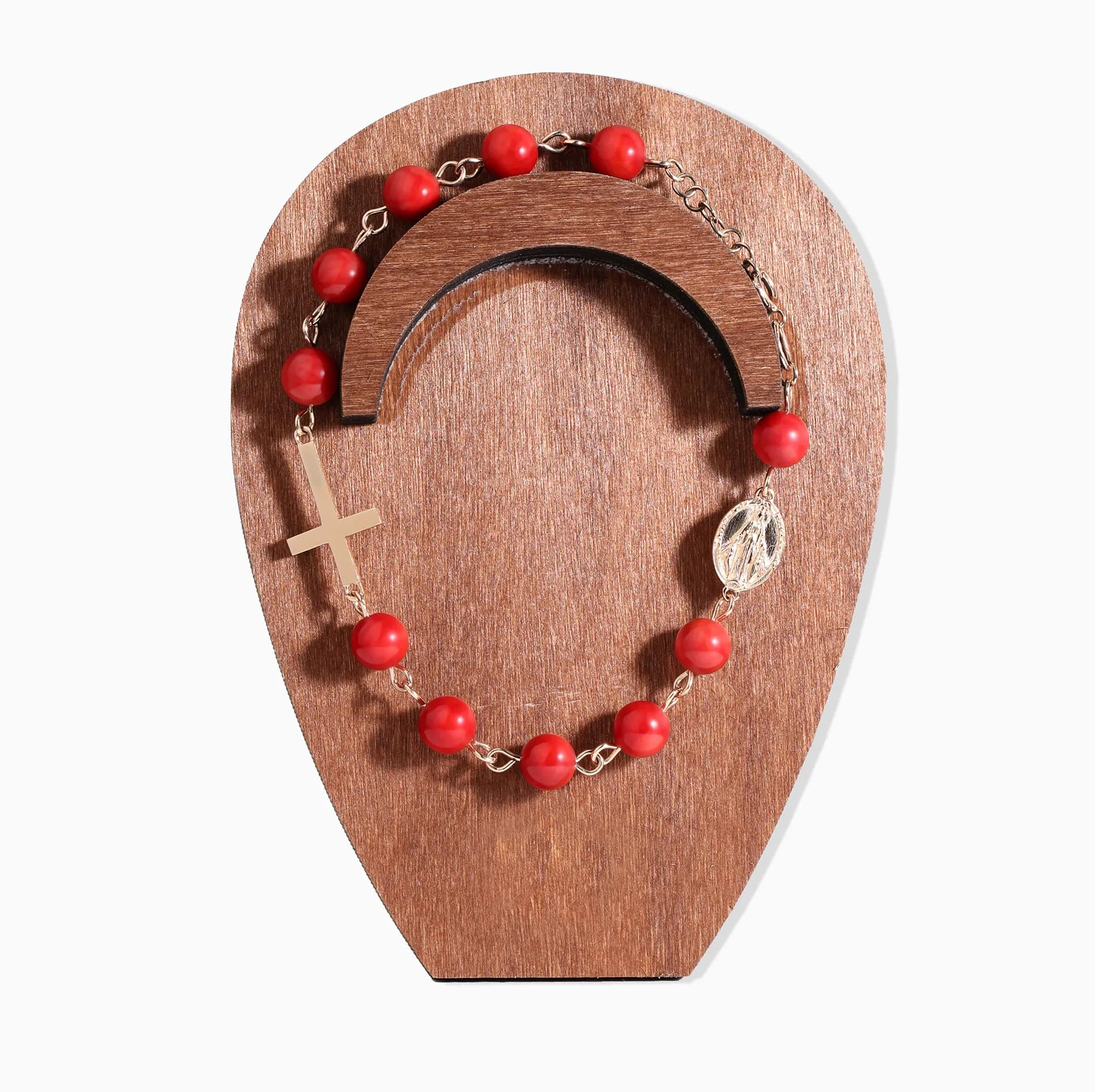 Золота вервиця браслет з коралом Rosary B1 coral 6mm, фото 4