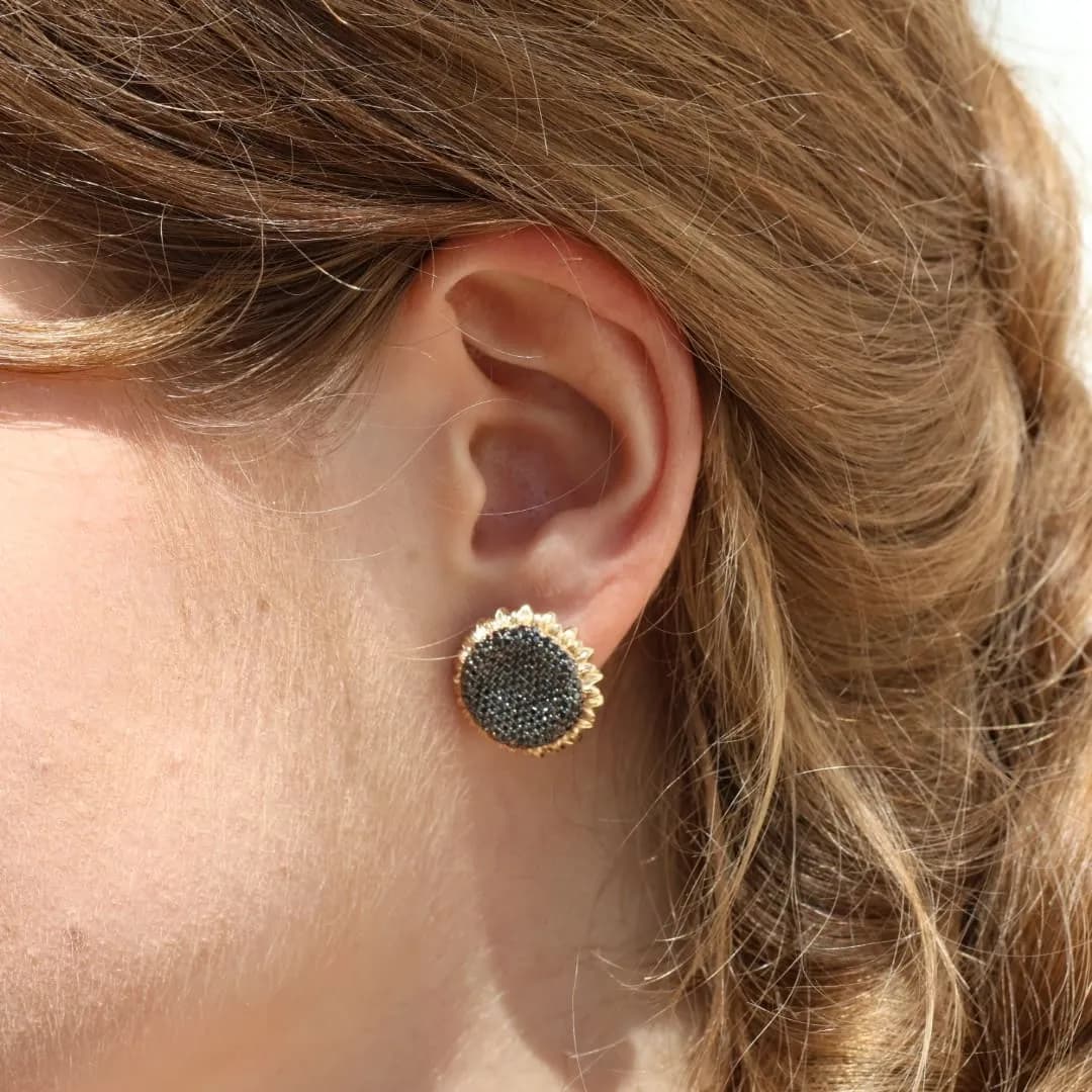 Сережки "Соняхи" з жовтого золота E41 spinel