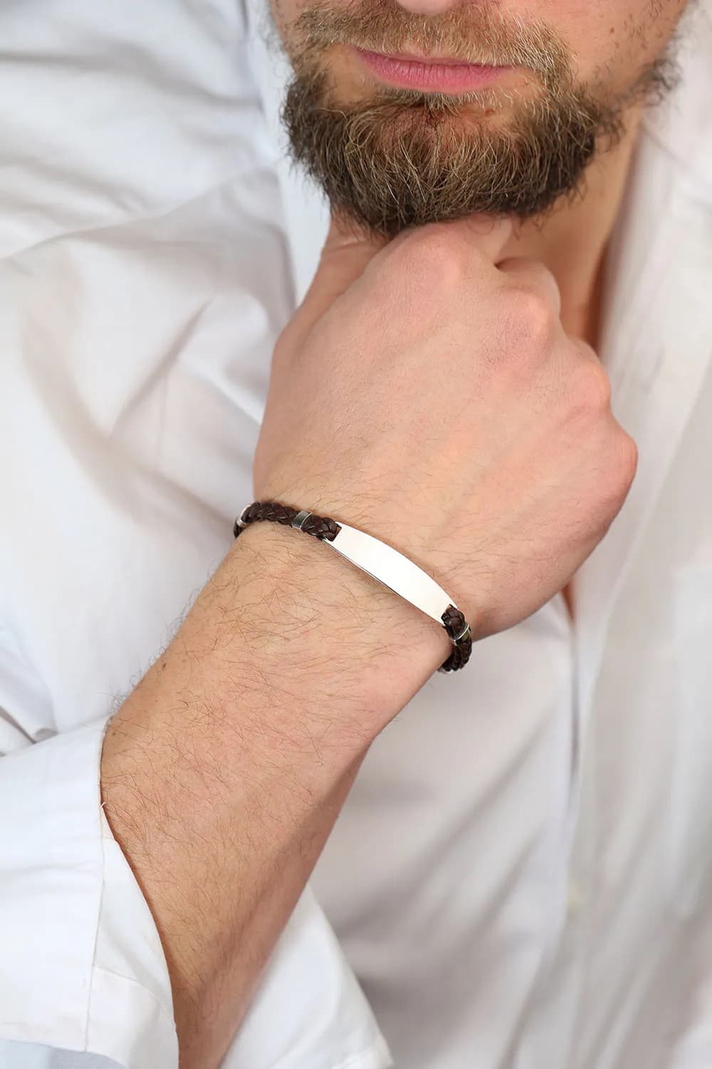 Шкіряний браслет зі срібними вставками BLDXU-96 BR