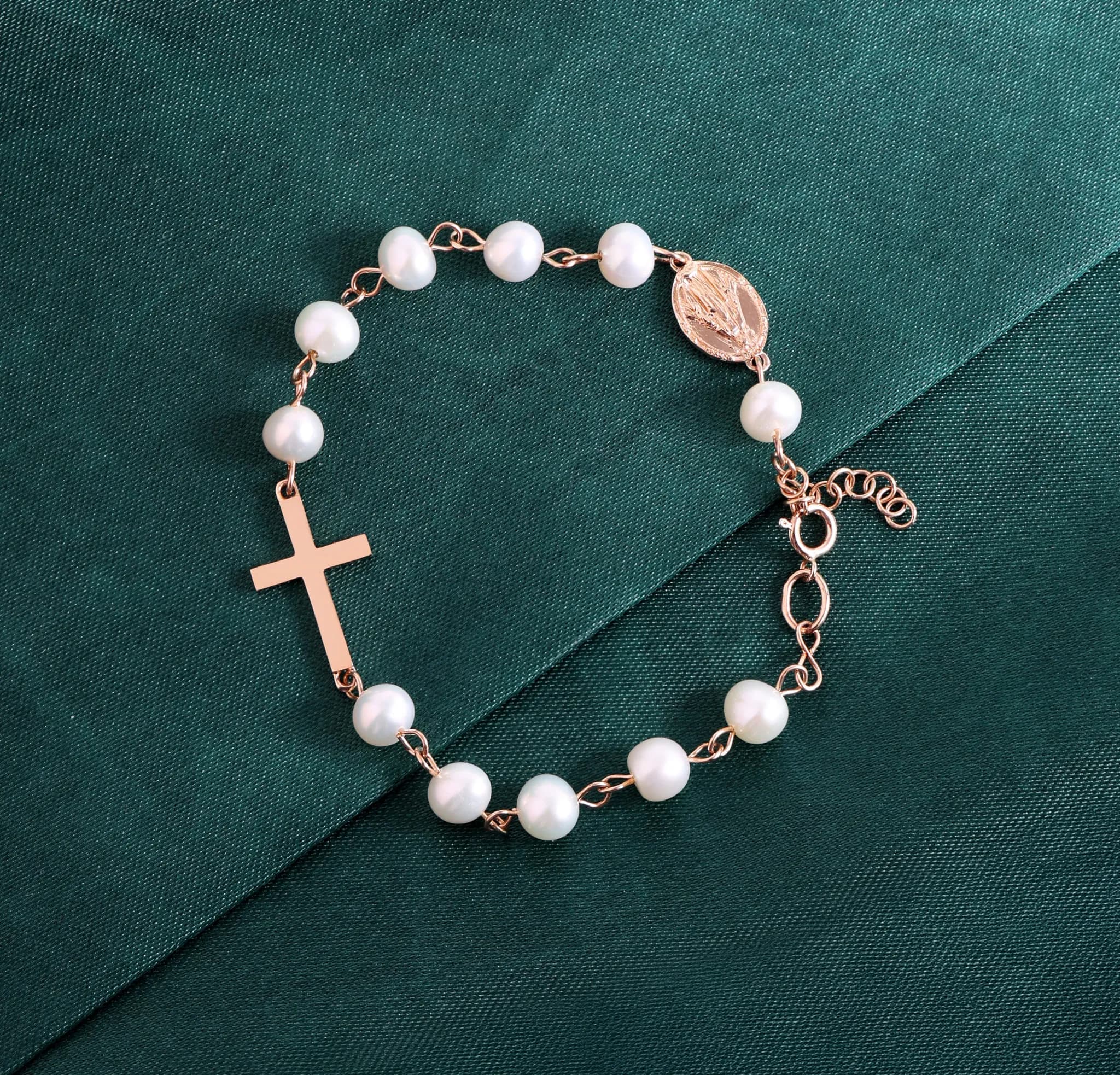 Браслет вервиця з перлинами з червоного золота Rosary Perl B1 02 5 мм (16,5-19)