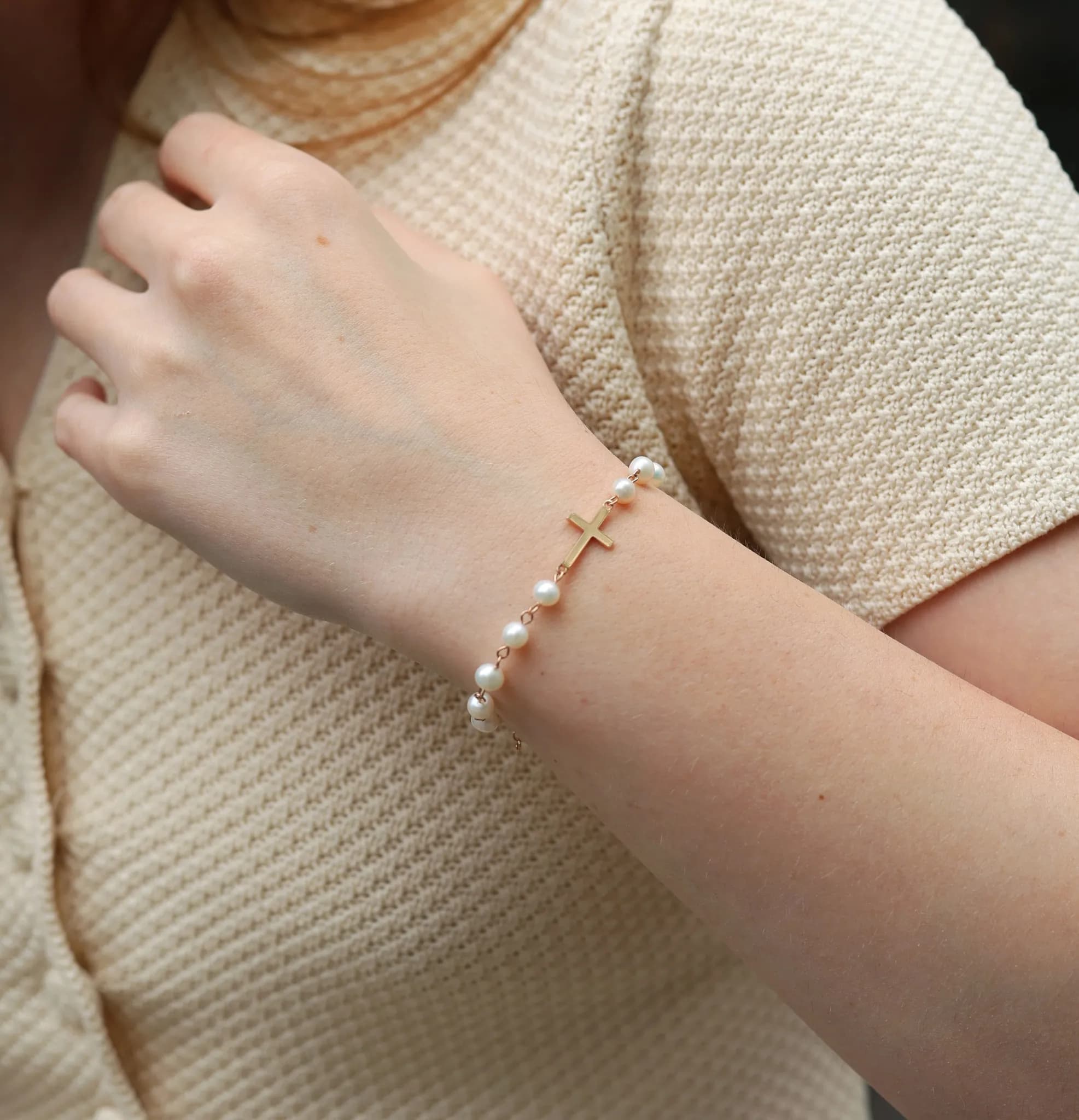 Браслет вервиця з перлинами з червоного золота Rosary Perl B1 02 5 мм (16,5-19), фото 2