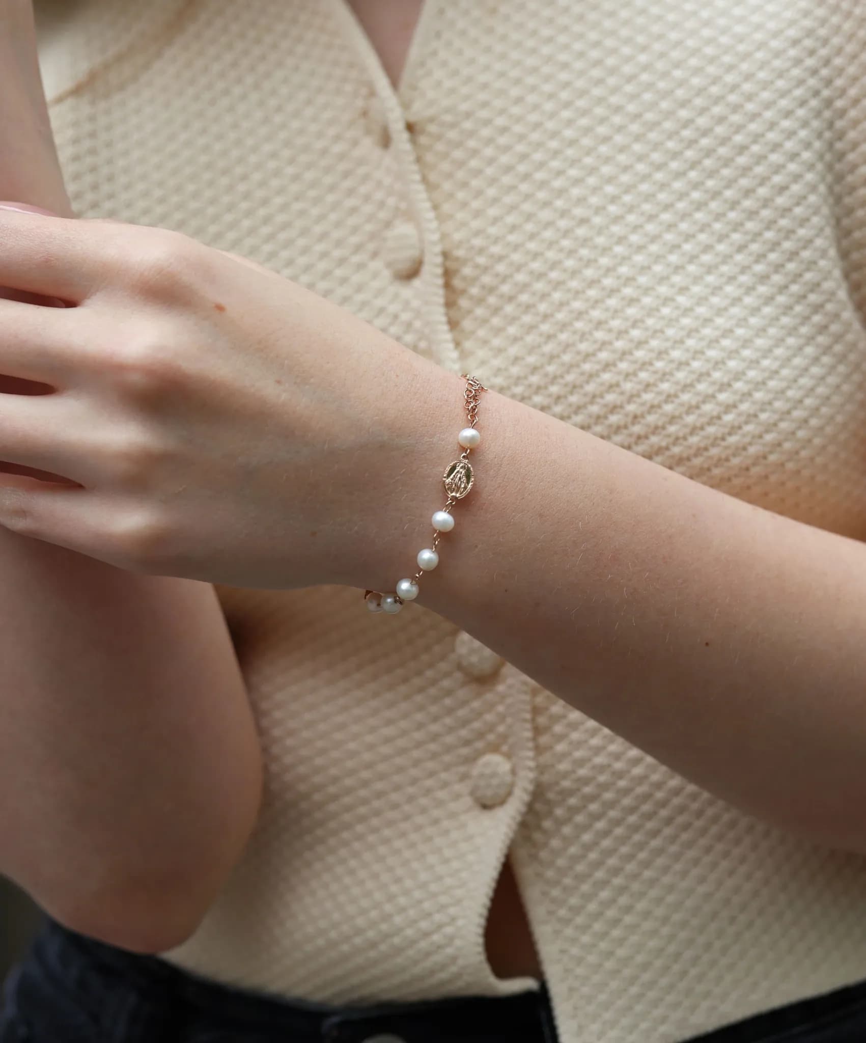 Браслет вервиця з перлинами з червоного золота Rosary Perl B1 02 5 мм (16,5-19), фото 3