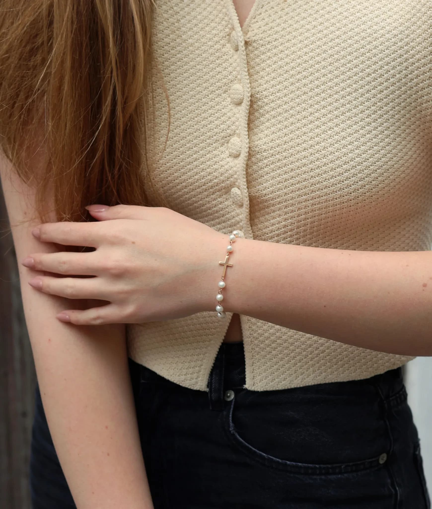 Браслет вервиця з перлинами з червоного золота Rosary Perl B1 02 5 мм (16,5-19), фото 4