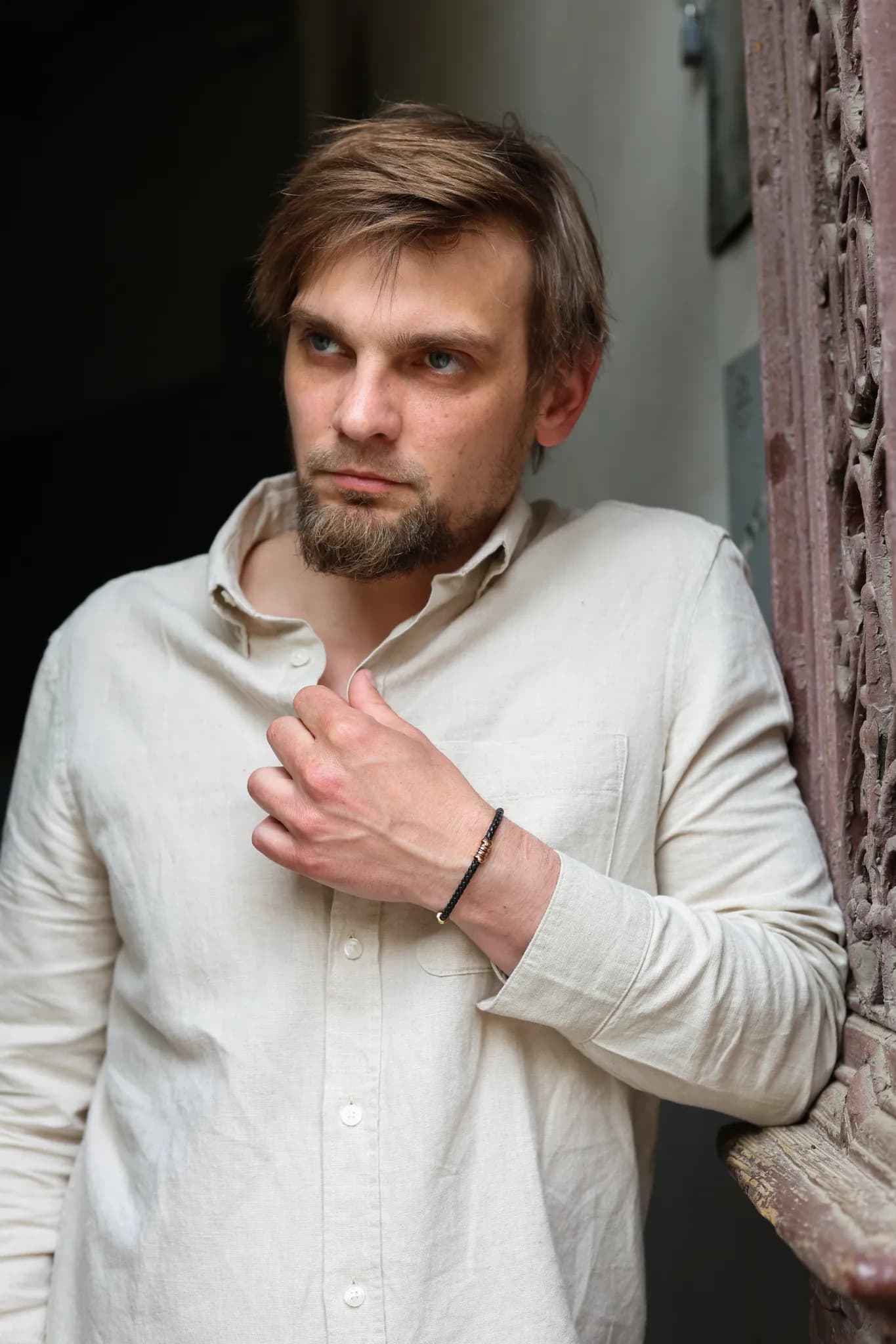 Чоловічий шкіряний браслет із золотими вставками LBL R B1 02, фото 10