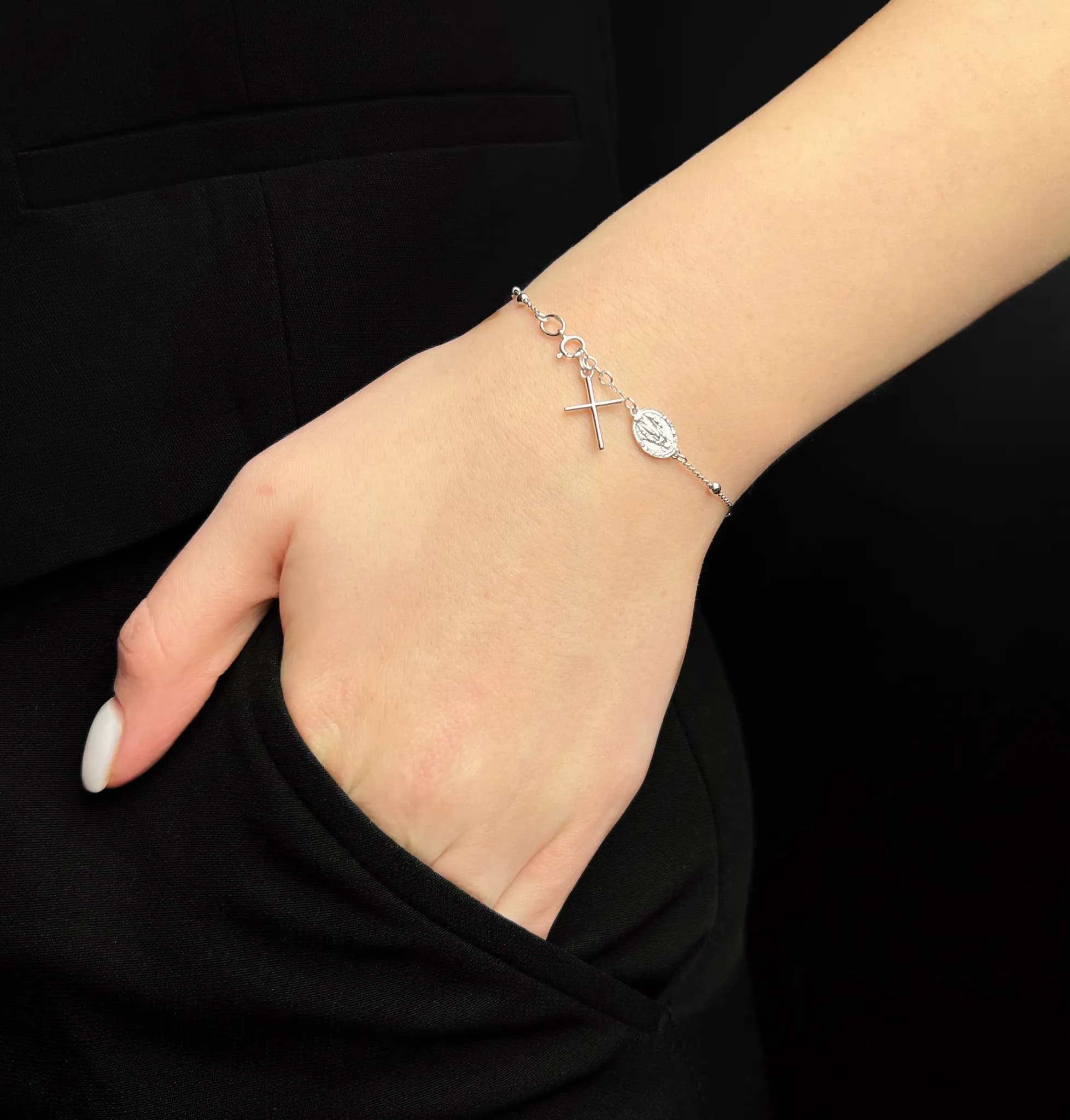Браслет-вервиця з білого золота Rosary B2 m 011 (19-20), фото 2