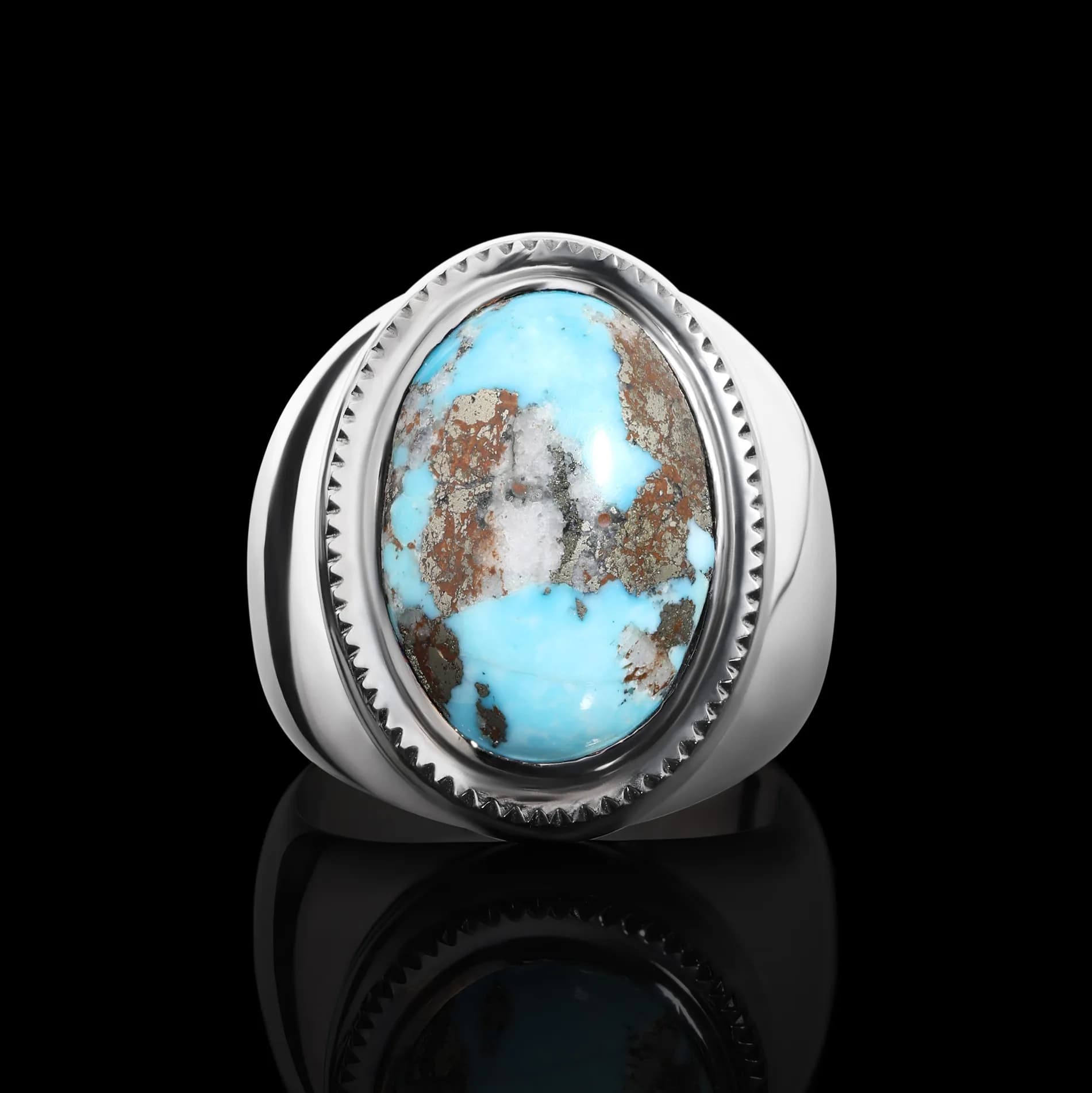 Печатка з бірюзою з білого золота Зевс R2 turqoise