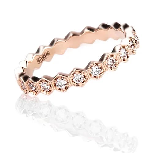 Перстень з діамантами "Медові соти" з червоного золота 120-0176