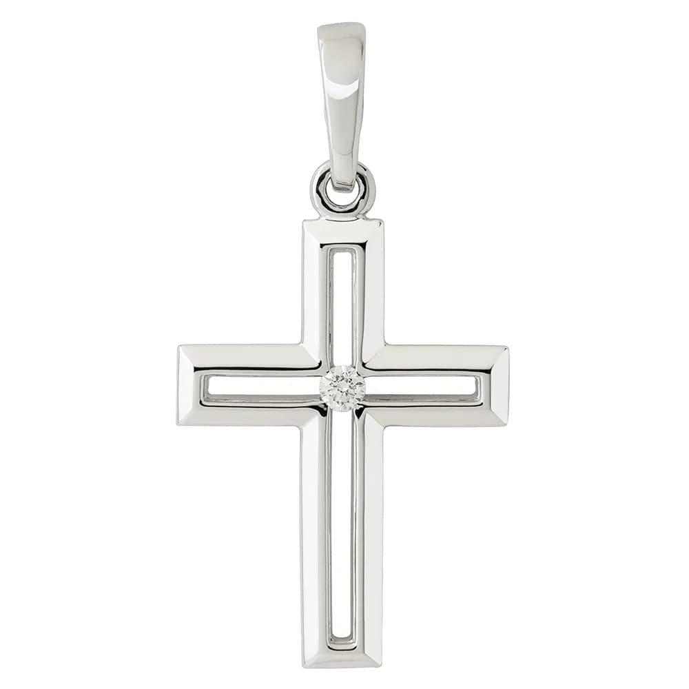 Хрестик з куб. цирконієм з білого золота 265-0705