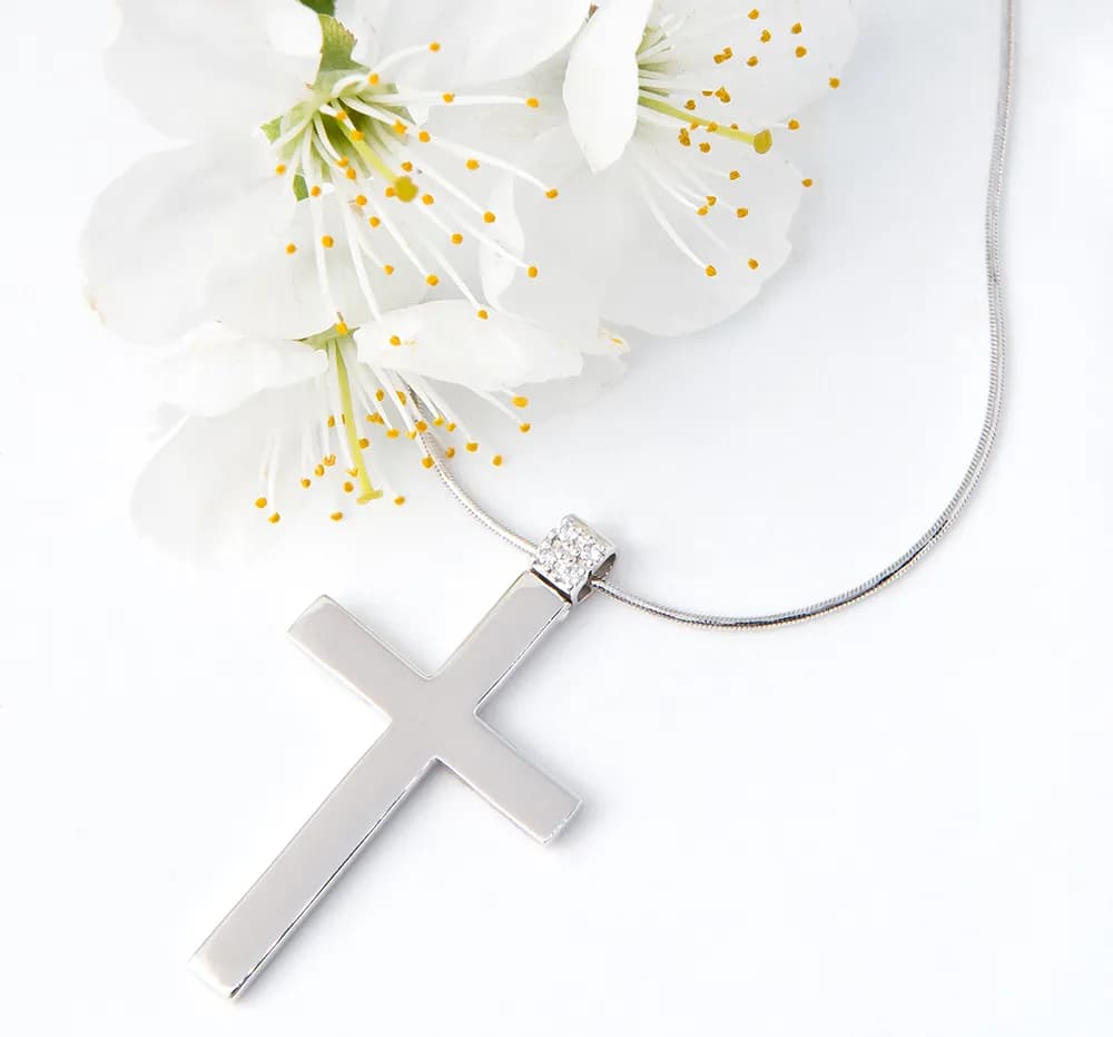 Хрестик з куб. цирконами з білого золота 265-0745