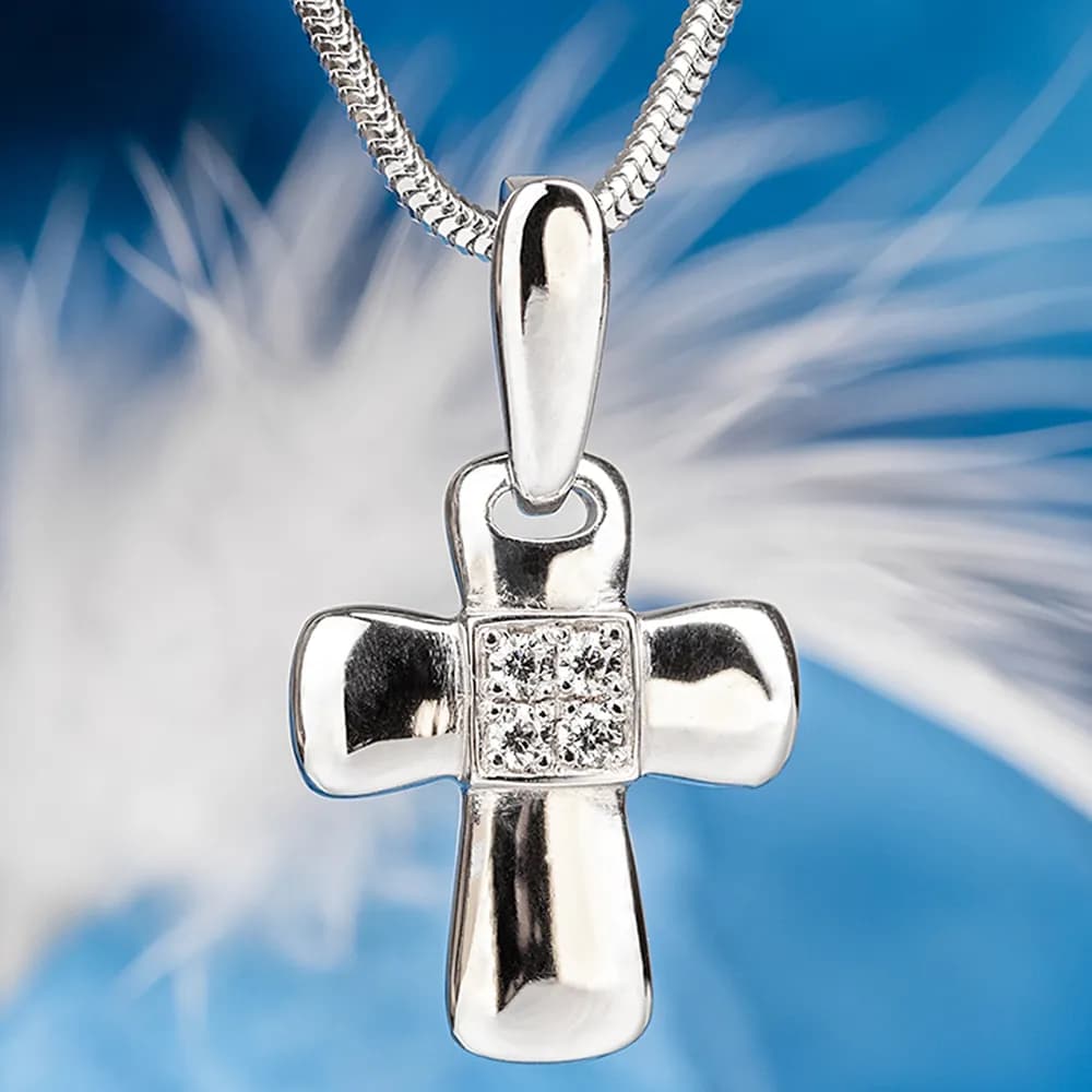 Хрестик з куб. цирконієм з білого золота 265-0818